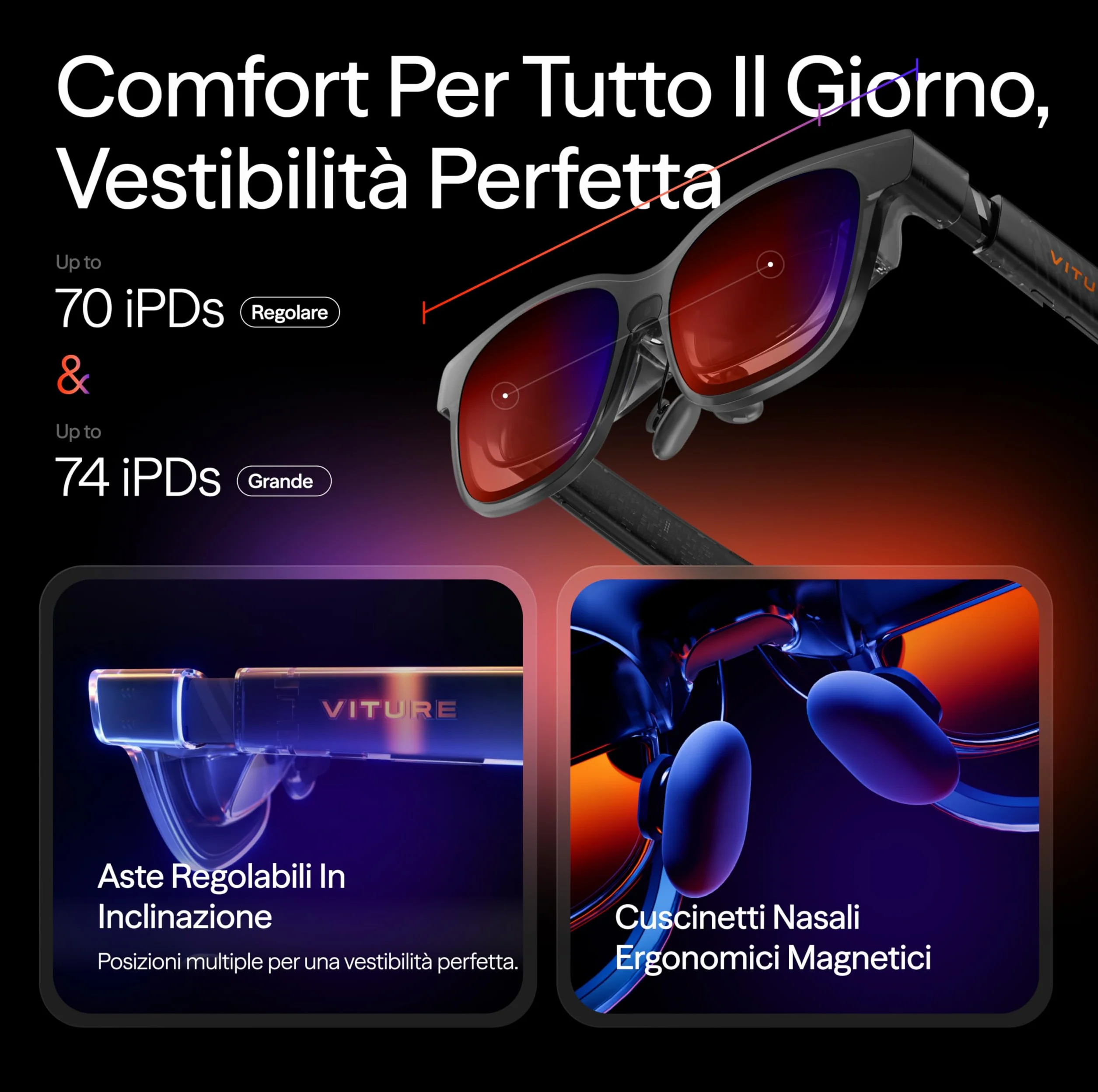 VITURE Occhiali XR Luma PRO — Display Ultra Nitido da 152” a 1200p 120Hz, Campo Visivo 52°, Pellicola Elettrocromica, Harman Audio, per iPhone 17/16/15, Android, Mac, PC, Steam Deck, Switch 2-Grande