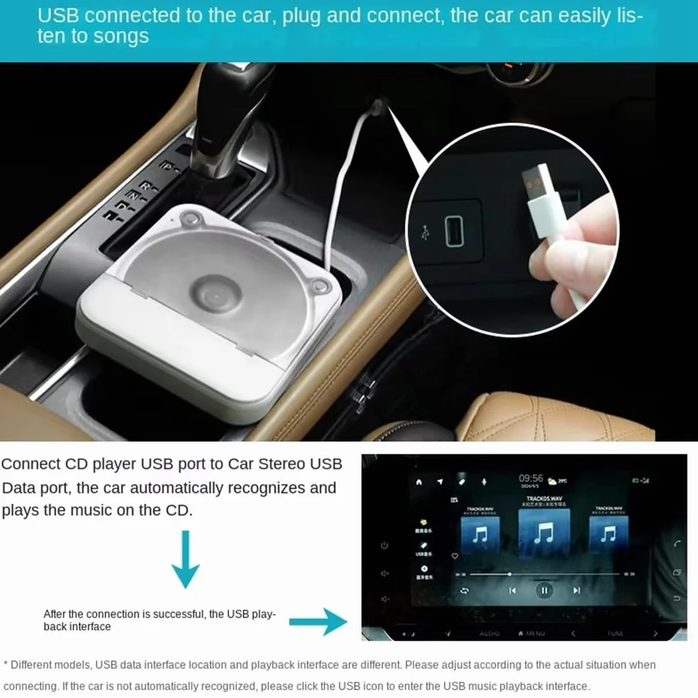 Lettore CD Esterno Universale per Auto, Lettore CD Portatile con AUX, Inserito nella Porta USB 'Auto, connessione Perdita