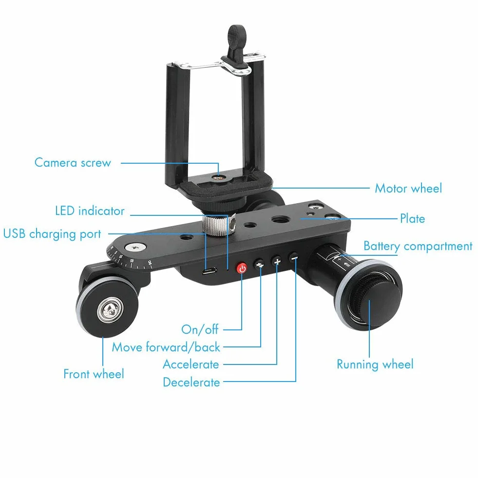 Goshyda Telecamera Video Auto, PPL-06S PRO 90 Gradi Girevole Ripresa Rotaia Motorizzata Slider Car con Telecomando, 5 velocità di Regolazione, per Fotocamera DSLR, Smartphone
