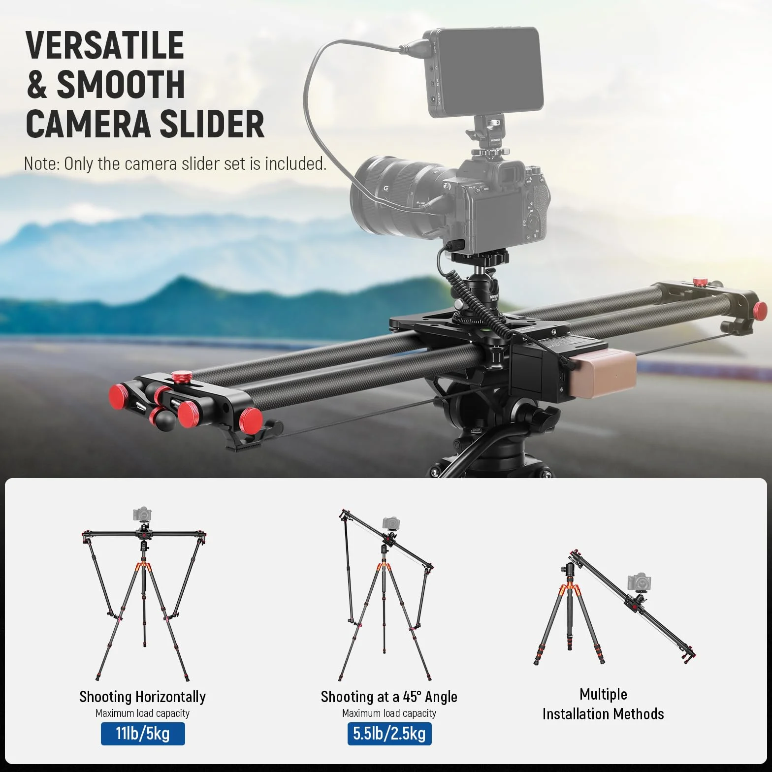 NEEWER 80cm Camera Slider Motorizzato, Controllo App, Binario Dolly DSLR in Fibra Carbonio con Batteria F750 4400mAh (Caricabatterie Non Incluso), Supporta Modalità Video/Fotografia Time Lapse,ER1-80