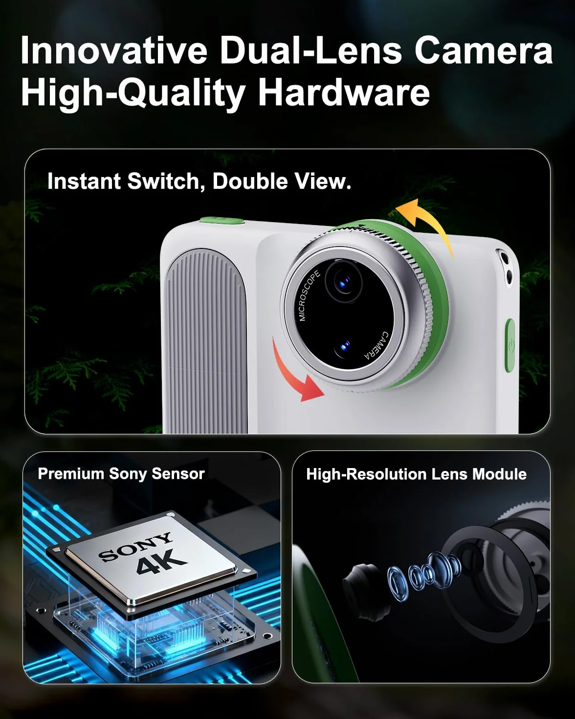 MicroCam X1 4K Fotocamera Digitale con Microscopio 400X, Filmati True 4K, Autofocus, Touchscreen LCD da 3,5 Pollici | Fotocamere Point-and-Shoot Portatili per Fotografia | Regalo Perfetto per