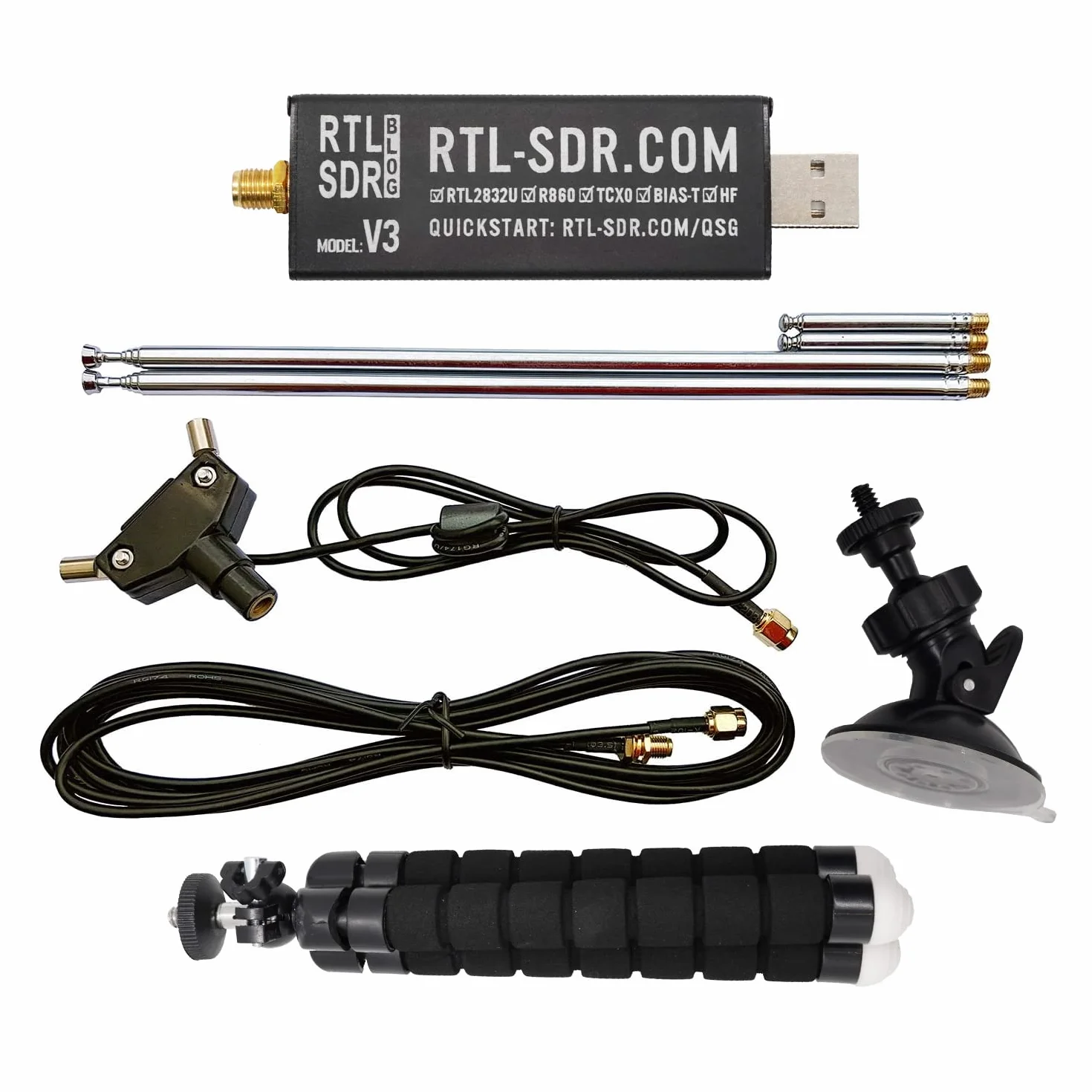 RTL-SDR Blog V3 R860 RTL2832U 1PPM TCXO HF Bias Tee SMA Software Defined Radio with Dipole Antenna Kit