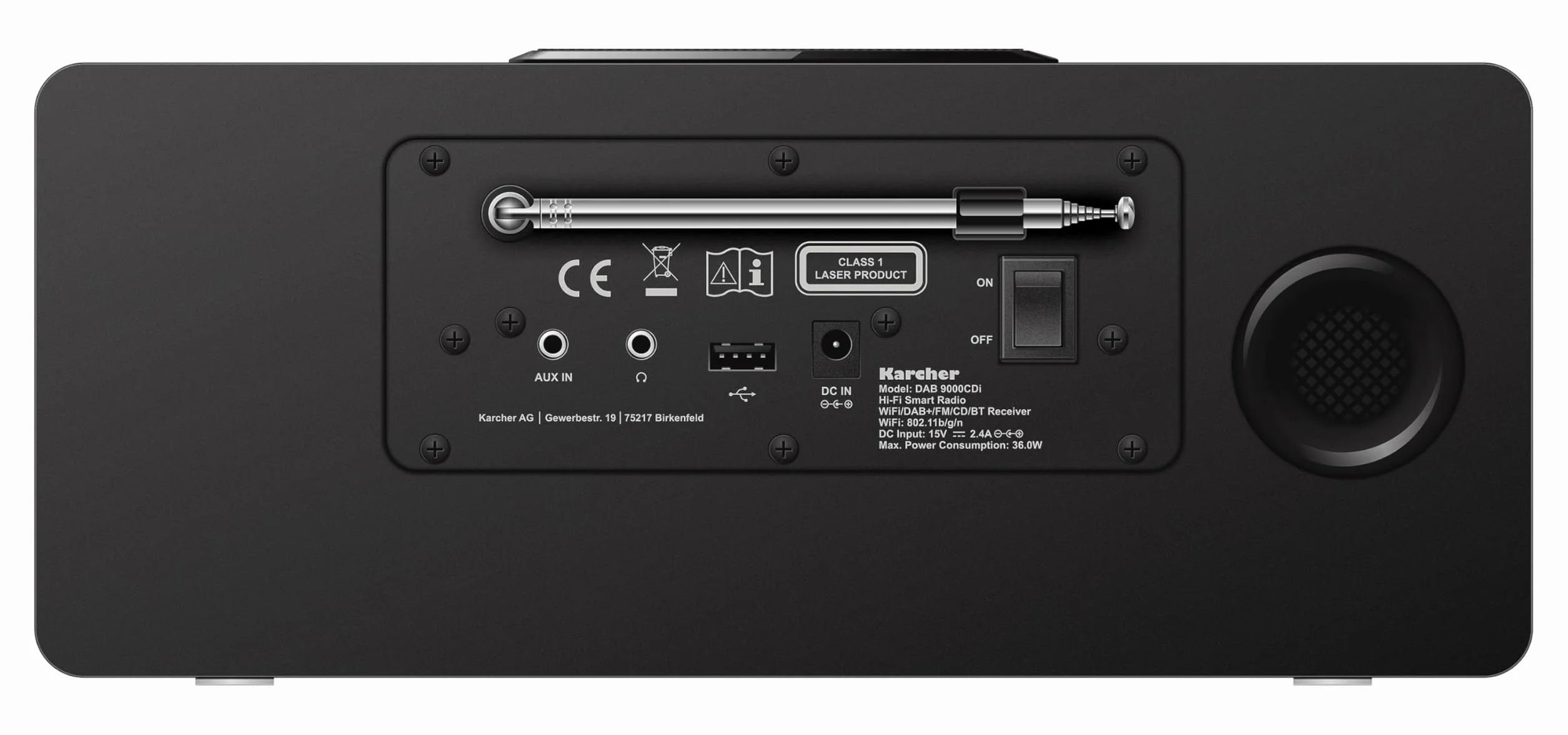 Karcher DAB 9000CDi Radio Internet z czytnikiem CD DAB+ UKW-RDS WLAN Bluetooth USB AUX-IN Podwójny budzik Subwoofer Czarny