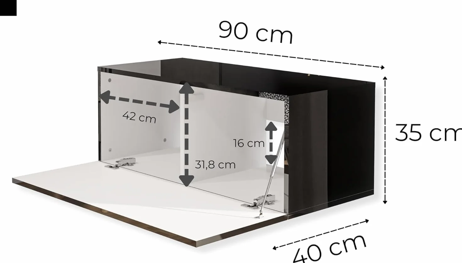 Nero Lucido Mobile TV Sospeso 90 cm Supporto tv Parete Attrezzata Soggiorno Moderno Pannello Porta TV per Camera Salotto Ingresso Moderna Armadio a Muro Credenza