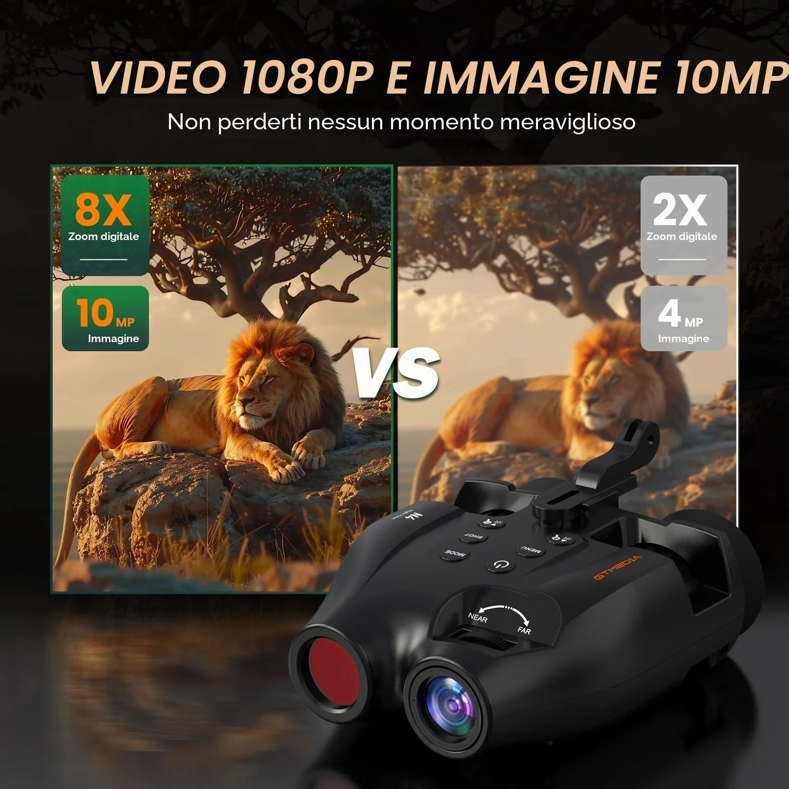Visori notturni a testa per adulti. Binocolo digitale IR ricaricabile, portata 984 ft, zoom 5X. Mani libere con scheda 16GB TF. Foto/video,Fascia testa regolabile