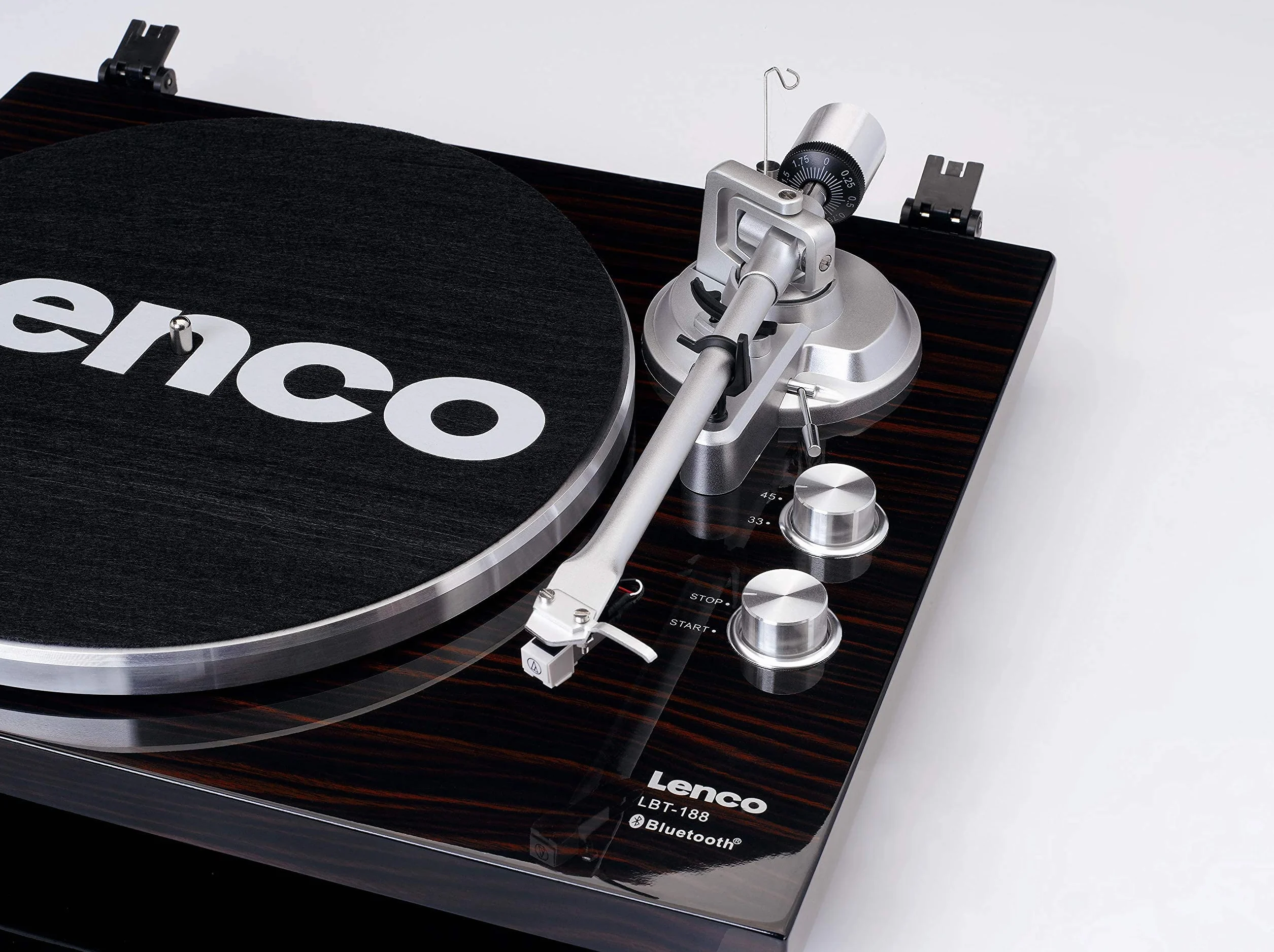 Lenco Giradischi LBT-188 - Bluetooth - Trasmissione a cinghia - 2 velocità 33 e 45 giri - Anti-Skating - Digitalizza vinile in MP3 - Marrone scuro, LBT-188 WA, Noce