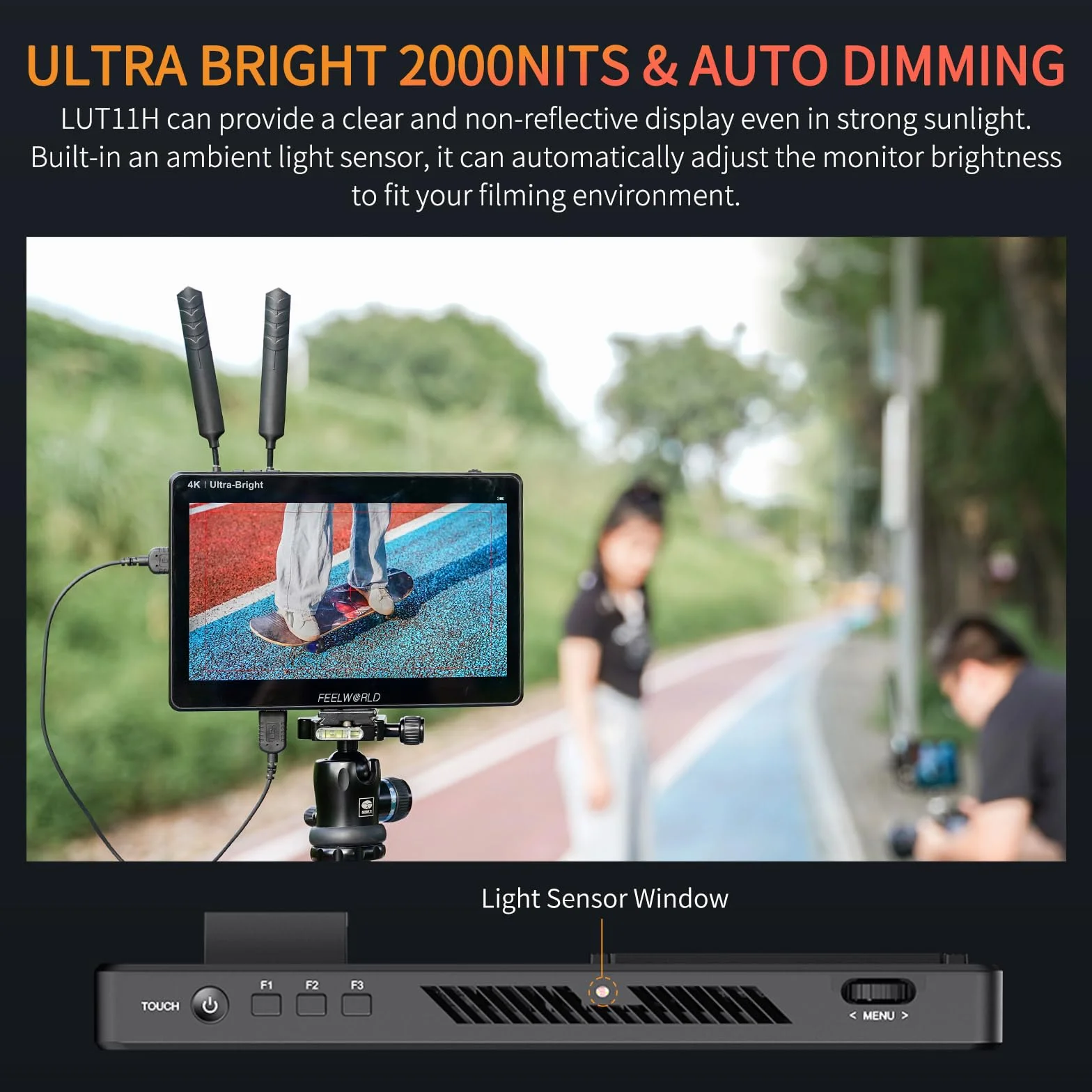 FEELWORLD LUT11H Camera Field Monitor 10,1 pollici touch 2000 nit ultra luminoso per reflex digitali con forma d'onda LUT F970 Kit di installazione e alimentazione Uscita ingresso HDMI