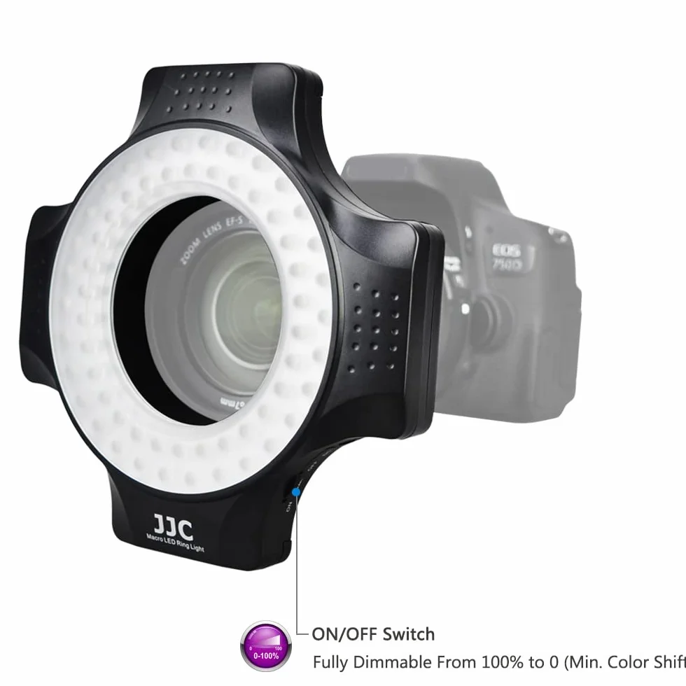 JJC Macro Ring Light LED 60 LEDs High Intensity Flash Diffuser for Canon Sony Nikon Olympus Fuji DSLR Lenses 49-67mm