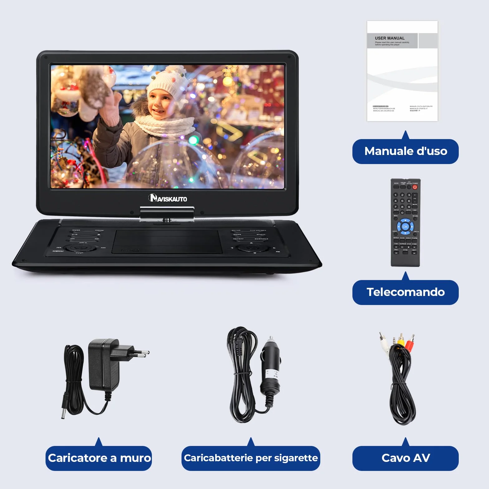 NAVISKAUTO Lettore DVD Portatile 17,5 Pollici Schermo 16 Pollici HDMI USB TF AV OUT Region Free