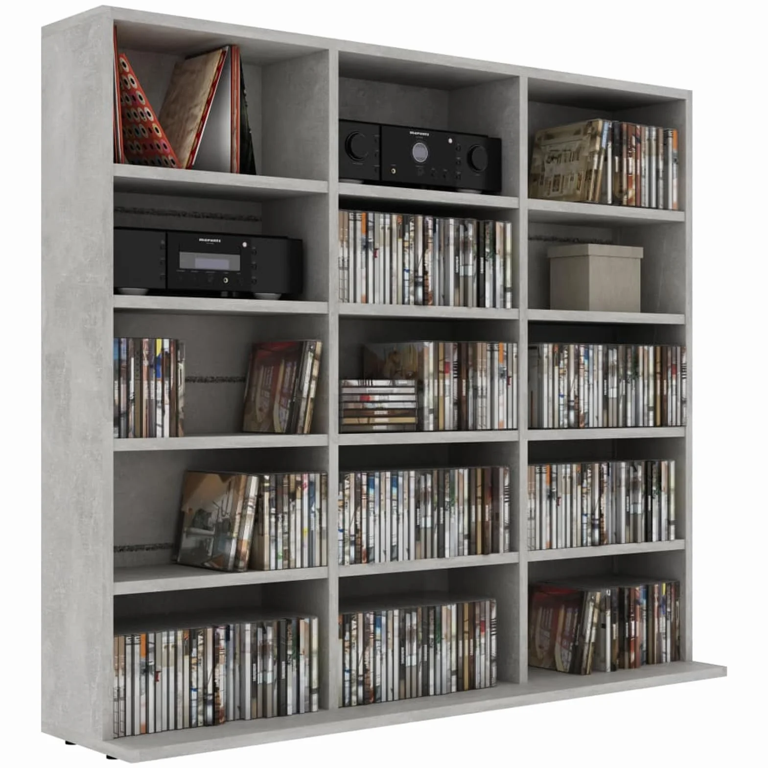 Gecheer Mobile Porta CD, Scomparti Aperti 15 vani, Dimensioni 100x23x89,5 cm, Legno Multistrato, Mobile per Collezione CD e Dvd, Libreria per Soggiorno, Studio e Camera da Letto