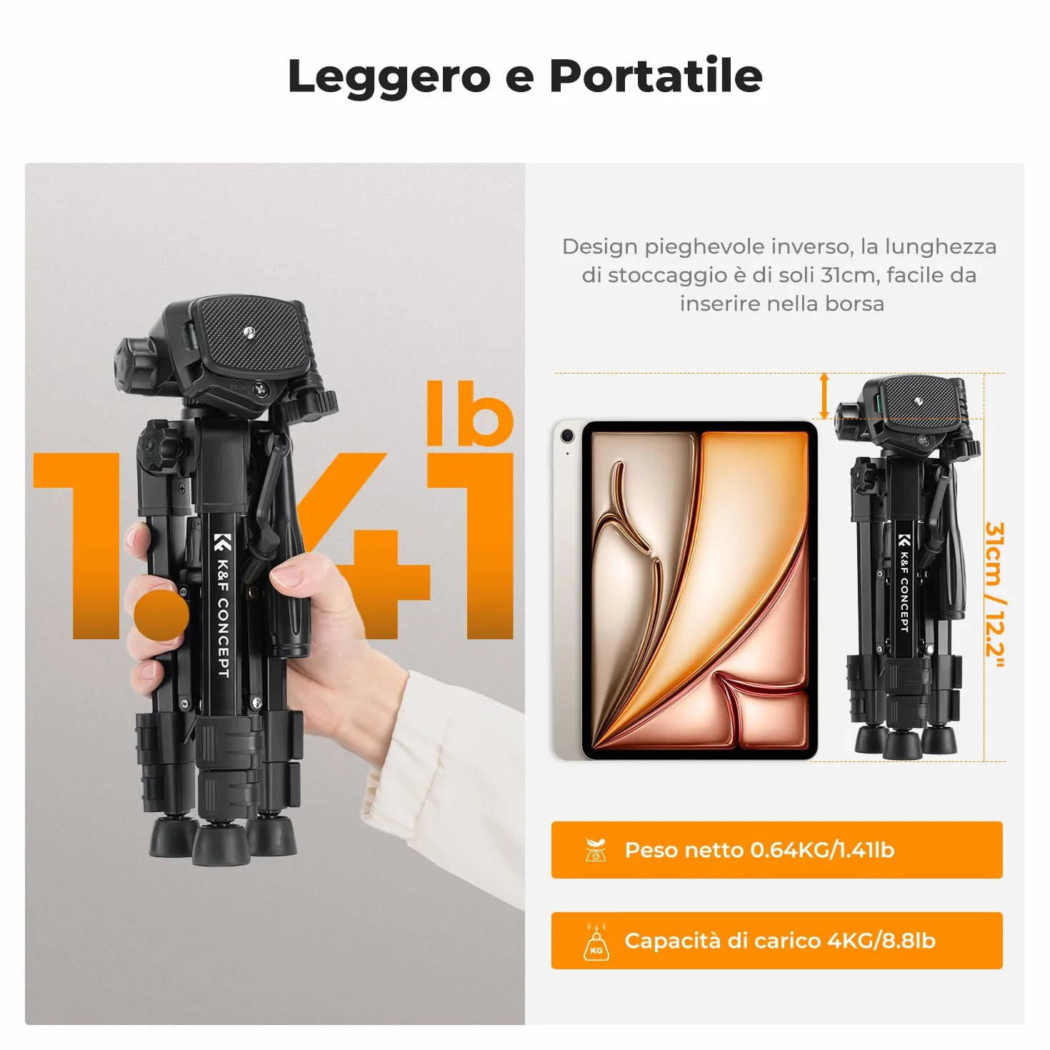 K&F CONCEPT Mini Treppiede per Fotocamera 64CM, Treppiede da Tavolo in Alluminio con Telecomando, Mini Travel Tripod S233A0, Treppiede Piccolo per DSLR, VCR, Cellulari, Proiettori e Telescopi, ecc.