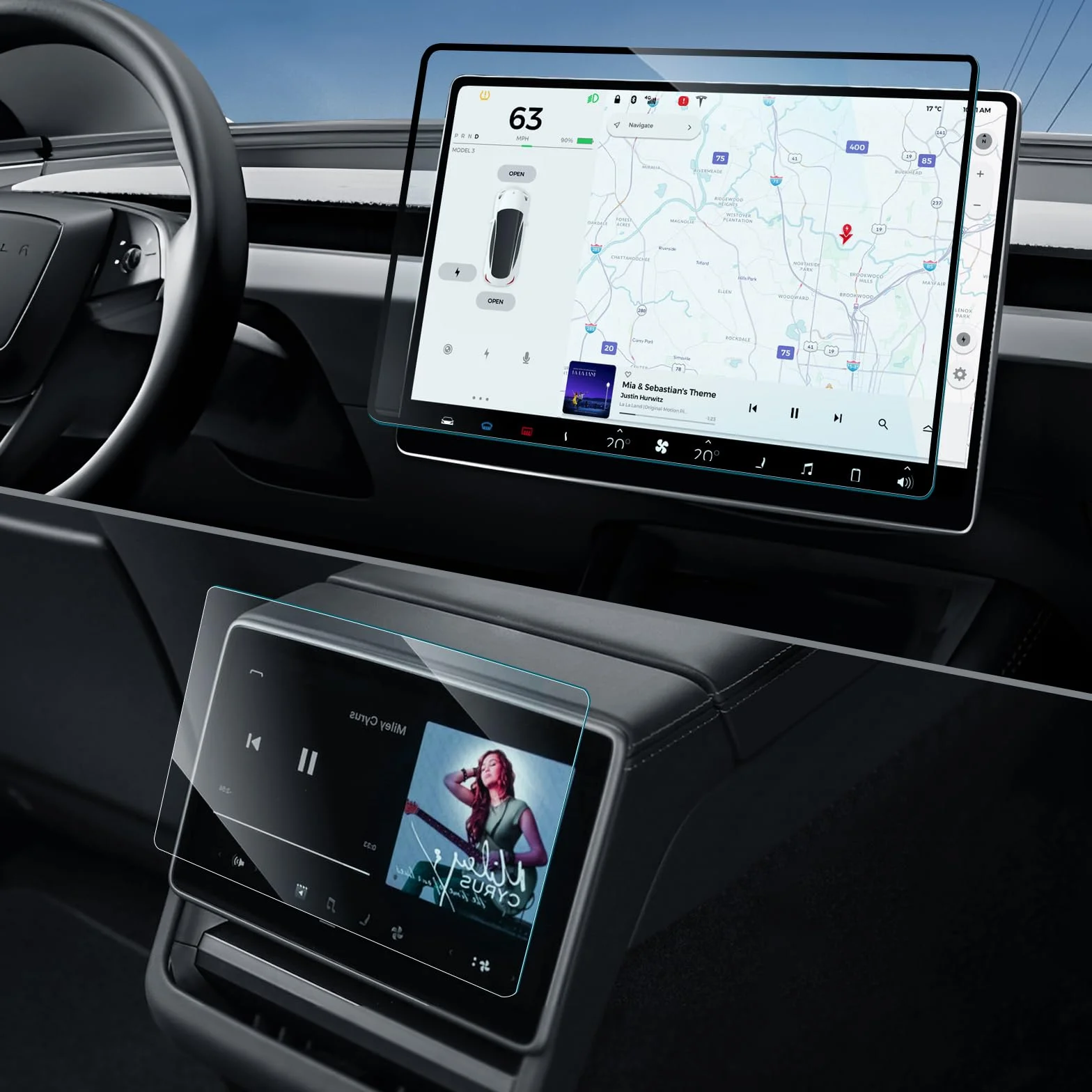 Pellicola Protettiva Vetro Temperato 9H per Tesla Model 3 2024-2026 Model Y 2025 15,4" 8" Display Posteriore Antiriflesso Anti-Impronte