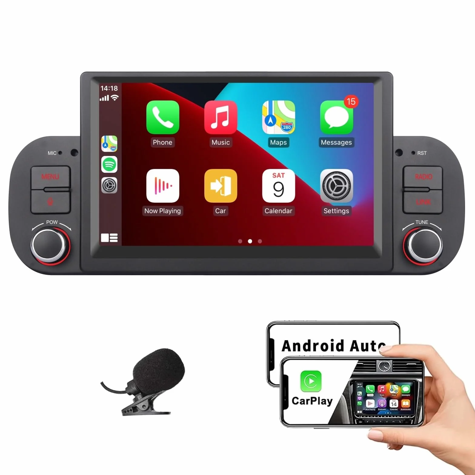 Autoradio per Fiat Panda 2013-2020 7-Inch Wireless CarPlay & Android Auto，Bluetooth 5.0, Mirror Link, Touchscreen | RDS AM/FM, USB, DSP ad alta potenza, Subw EQ, SWC