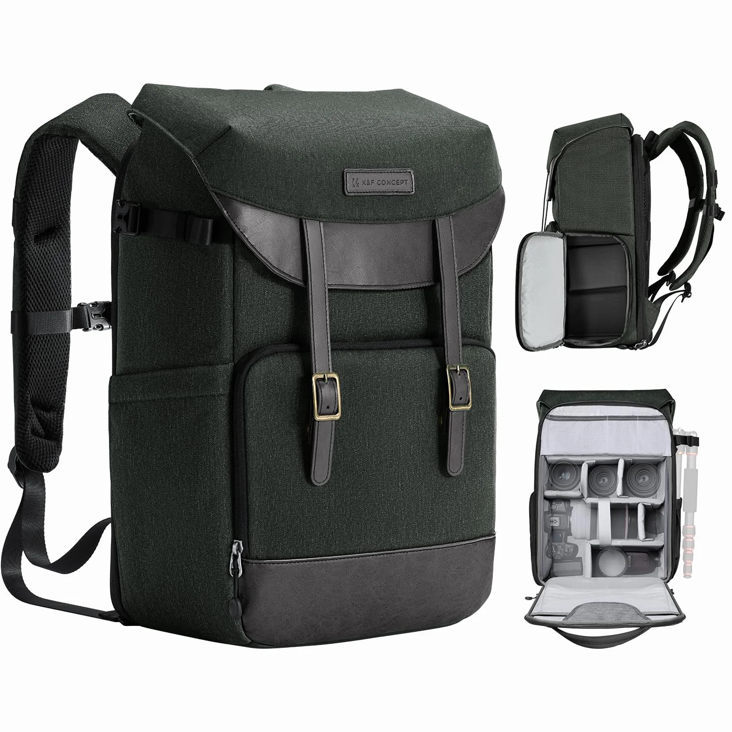 K&F CONCEPT Zaino Fotocamera Professionale, Borsa Fotocamera Impermeabile, Zaino Fotografico per Reflex Canon Nikon Sony Fujifilm, Scomparto per 15,6 Pollici Laptop, 20L Grande Capacità