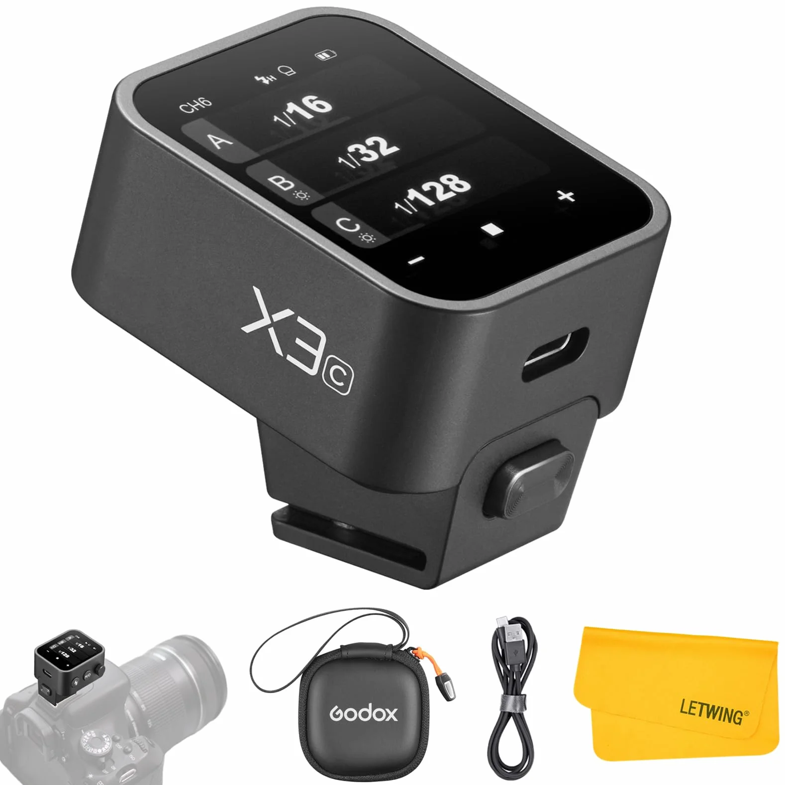 Godox X3 C X3-C Trigger Wireless per Fotocamera Canon - Trasmettitore Flash Touchscreen 2.4G, Supporto TTL Auto/Manuale/Multi, Batteria al Litio Integrata, Schermo OLED