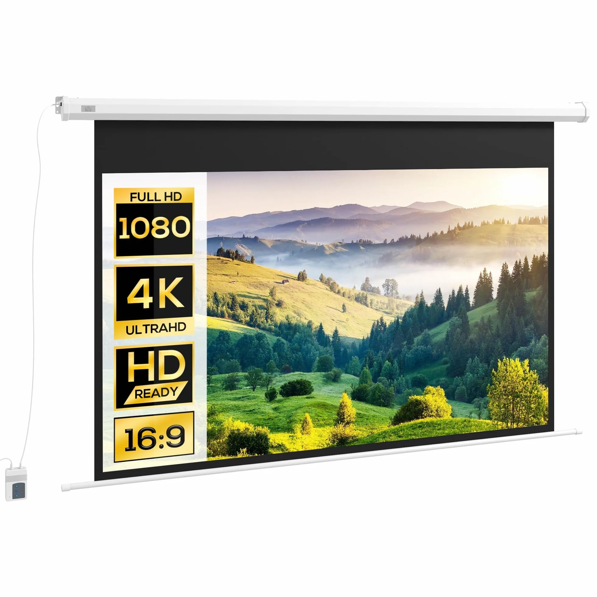 HOMCOM Telo Proiettore Motorizzato da 84 Pollici 4K HD Formato 16:9, Schermo Proiettore Motorizzato Elettrico con Telecomando, Telo Videoproiettore per Casa, Cinema, Ufficio, Home, 215x140 cm, Bianco
