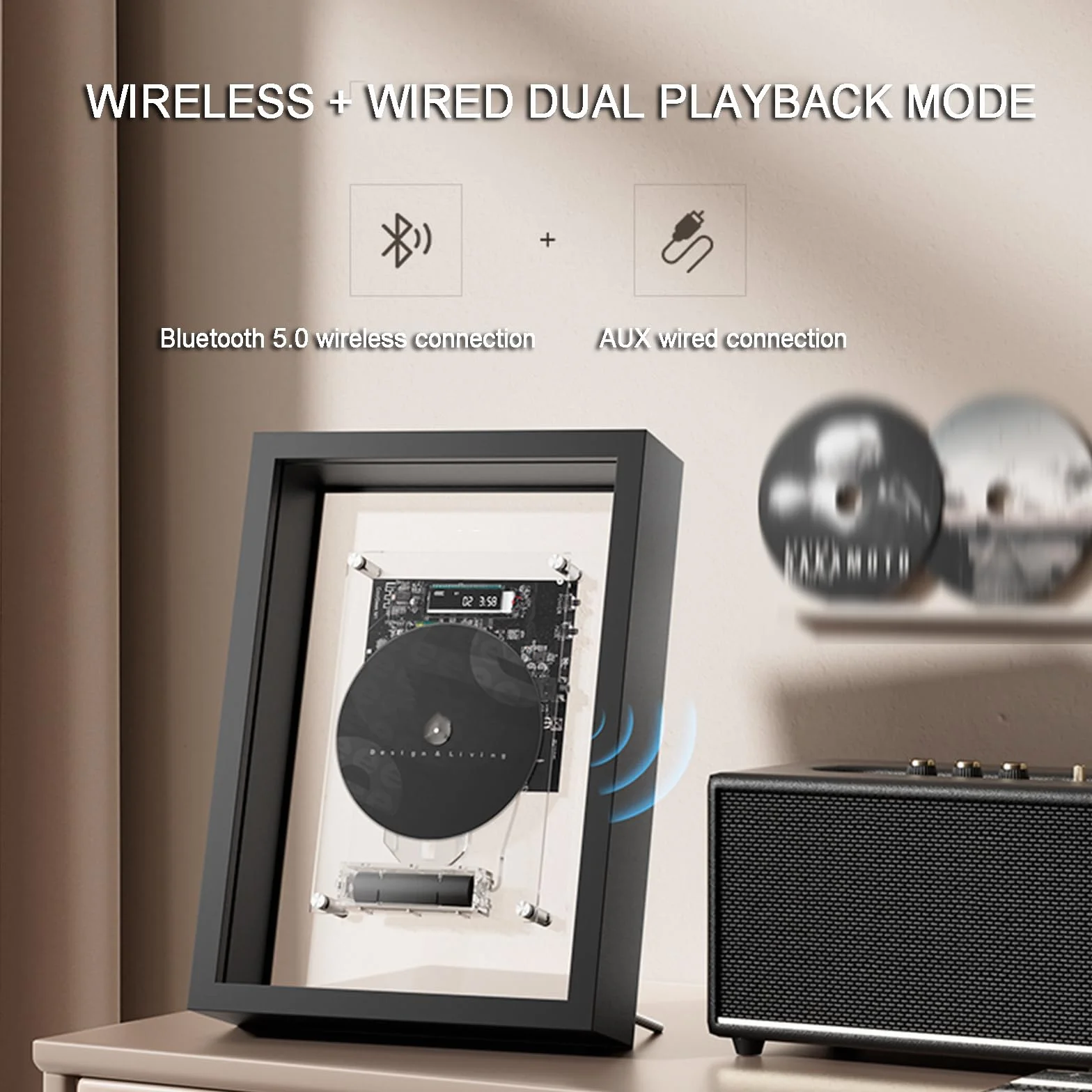 Lettore CD Da Parete, Cornice Decorativa Per Foto Musicali, Con Telecomando, Bluetooth 5.0/uscita AUX Da 3,5 Mm, Senza Altoparlanti, Per Casa/corridoio/ufficio/decorazione Da Parete