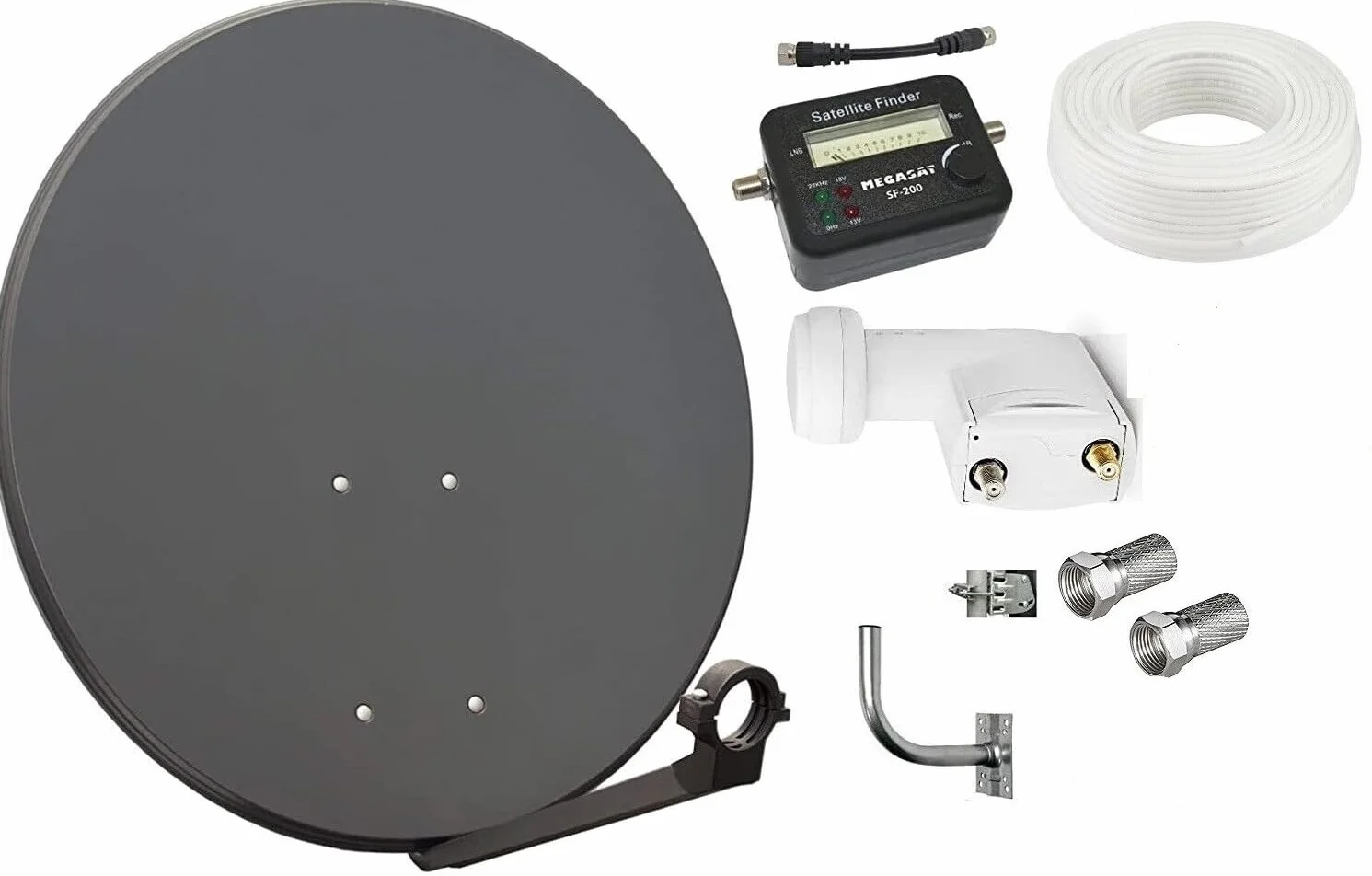 KIT SATELLITE COMPLETO:PARABOLA 80 CM+STAFFA+LNB+FINDER+CAVO+SPINOTTI