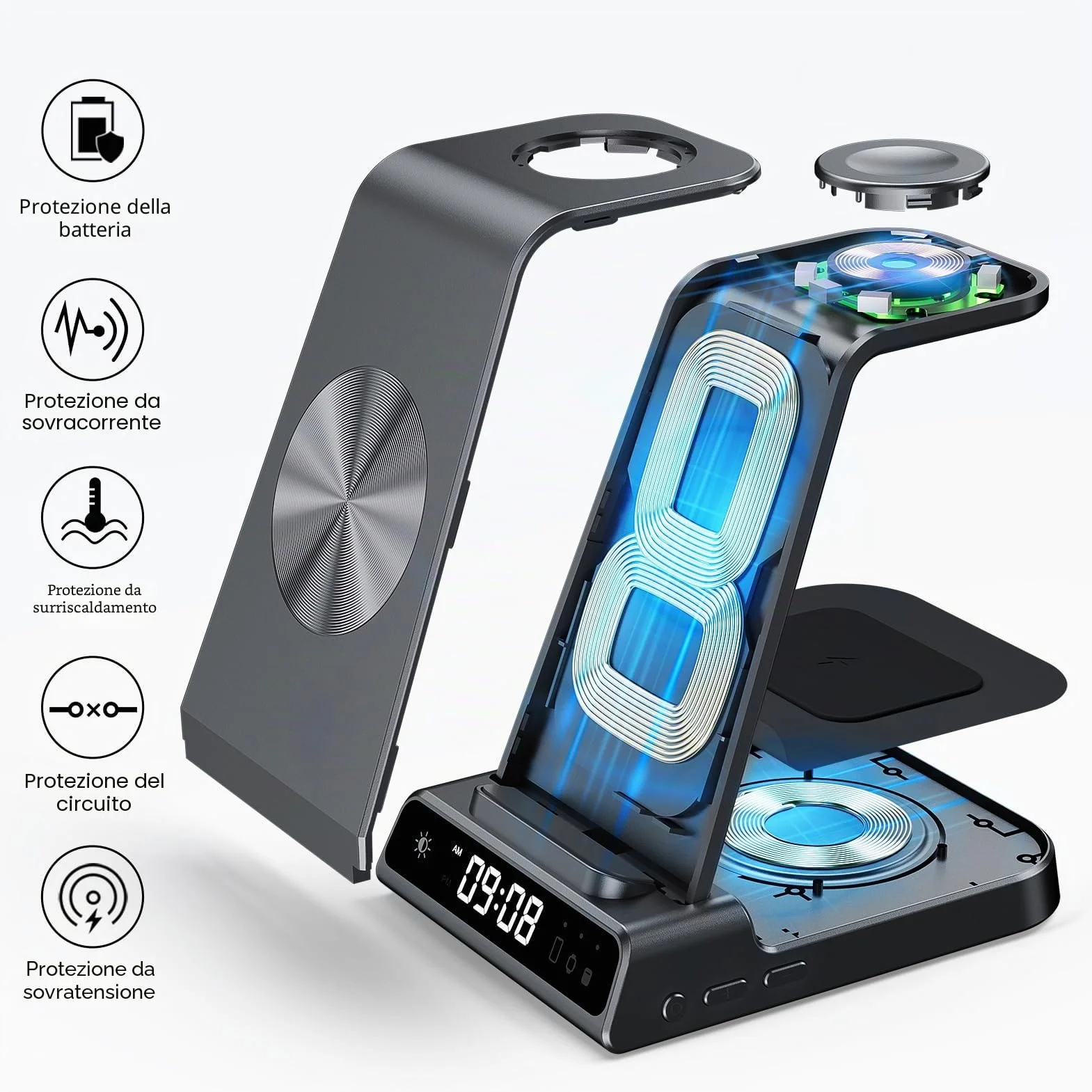Caricatore Wireless 3 in 1 per Samsung S26 Ultra, Stazione di Ricarica per Samsung S26+/S25 Ultra/S24/S23/Z Flip 7/Z Fold 6, Base Ricarica Wireless per Samsung Galaxy Watch 8/Ultra/7/6/5, Galaxy Buds