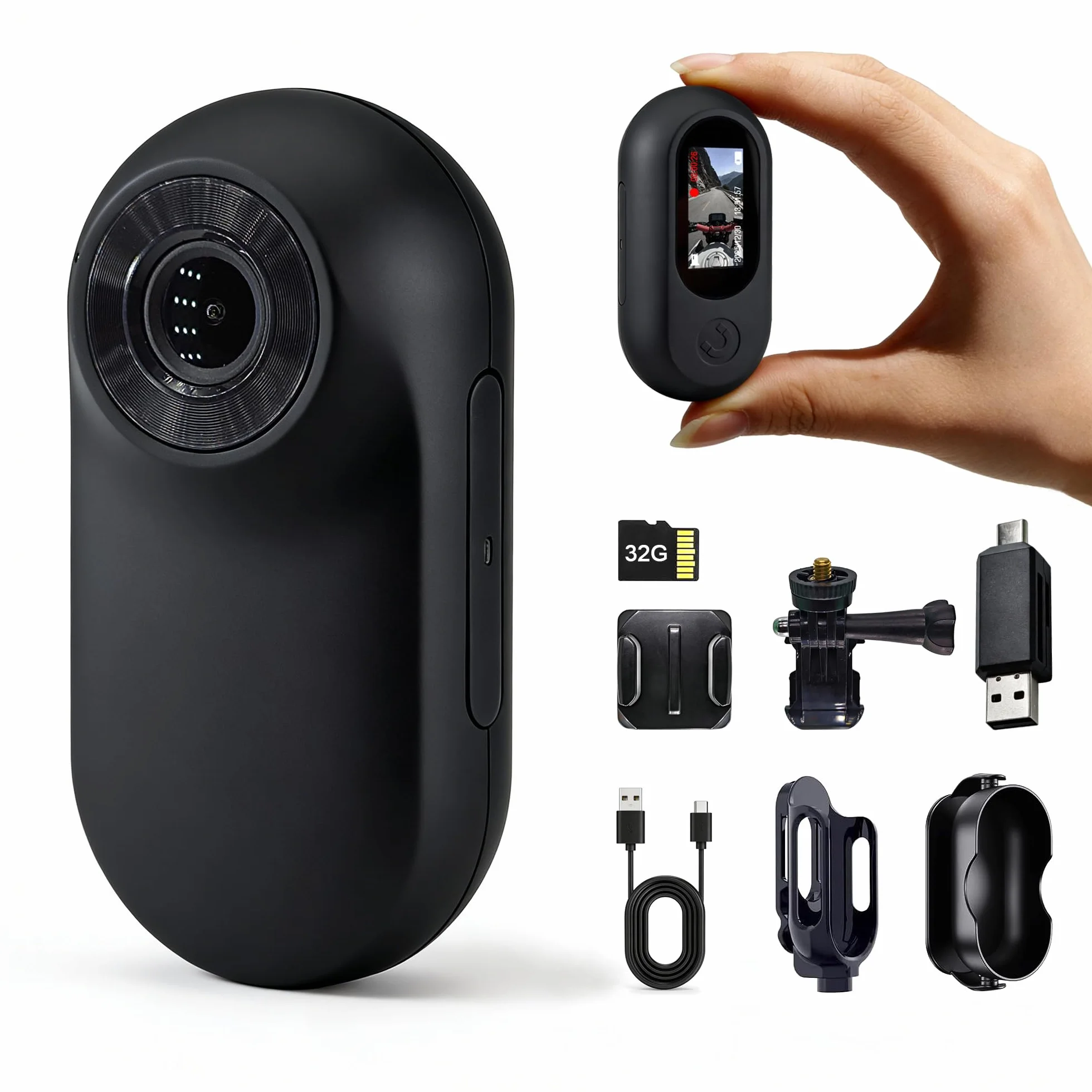 Body Cam, Action Cam Compatta con Microfono, POV Camera 32GB Incluse, Bodycam Fissaggio Magnetico, per Casco Moto, Bici, Sport Estremi e Vlogging (Nero)