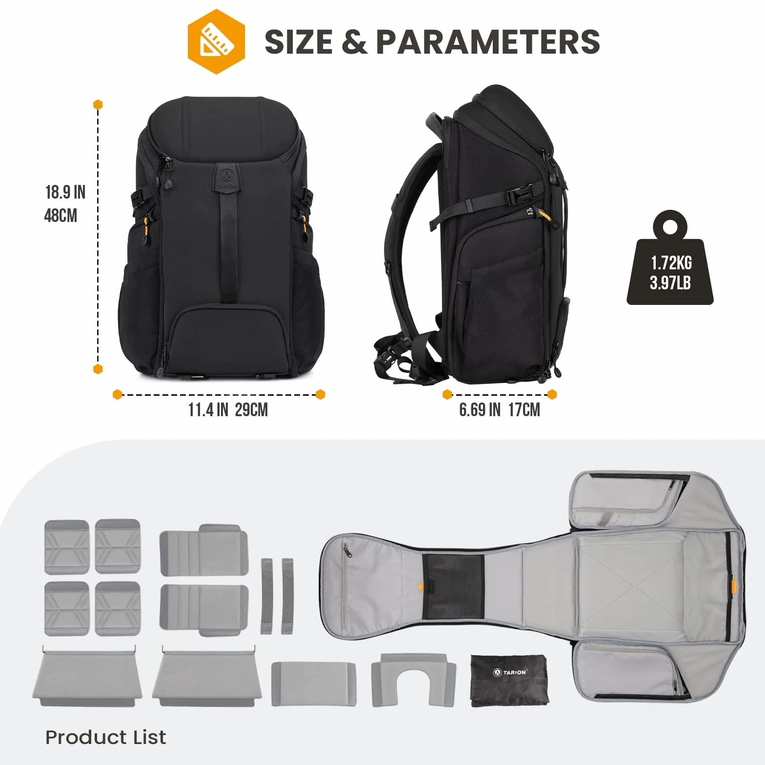 TARION Zaino Fotografico Impermeabile Grande Zaino per Fotocamera Professonal Antiurto per DSLR/SLR/Mirrorles-Nero L