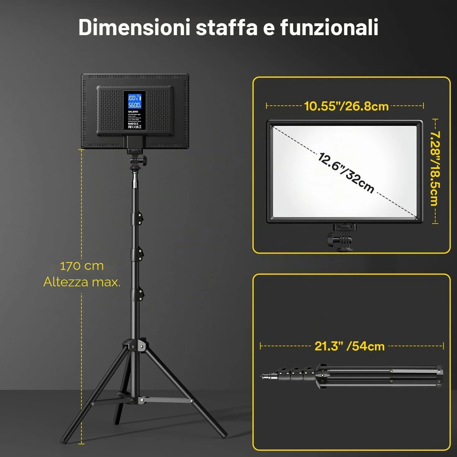 RALENO Luce Fotografica Kit di Illuminazione a 192 LED con Treppiede, Batteria Integrata da 8000mAh, 2500-6500K Bicolore Dimmerabile CRI95 per YouTube Fotografia Registrazioni Video in Studio