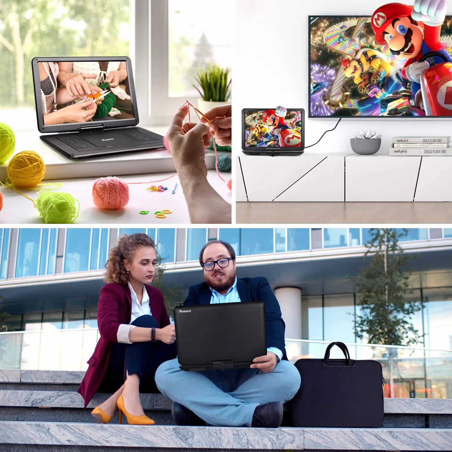 NAVISKAUTO 17,5" Lettore DVD Portatile Grande Schermo da 16 Pollici, Supporta HDMI, Autonomia da 6 Ore, USB/TF/AV IN/OUT/Regione Libera,18 Mesi di Garanzia