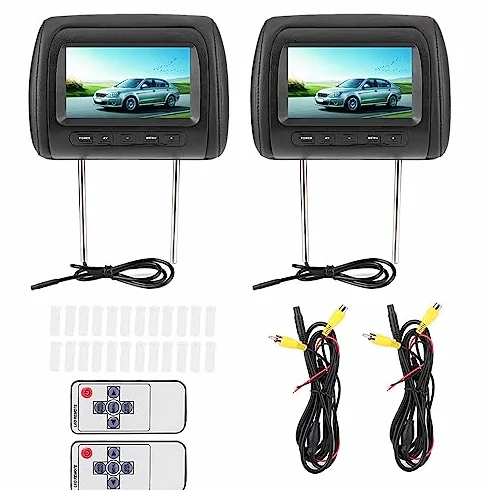 Monitor Video LCD con Poggiatesta Regolabile da 2 Pezzi da 7 Pollici Display MP5 Nero per Lettore DVD per Auto con Telecomando