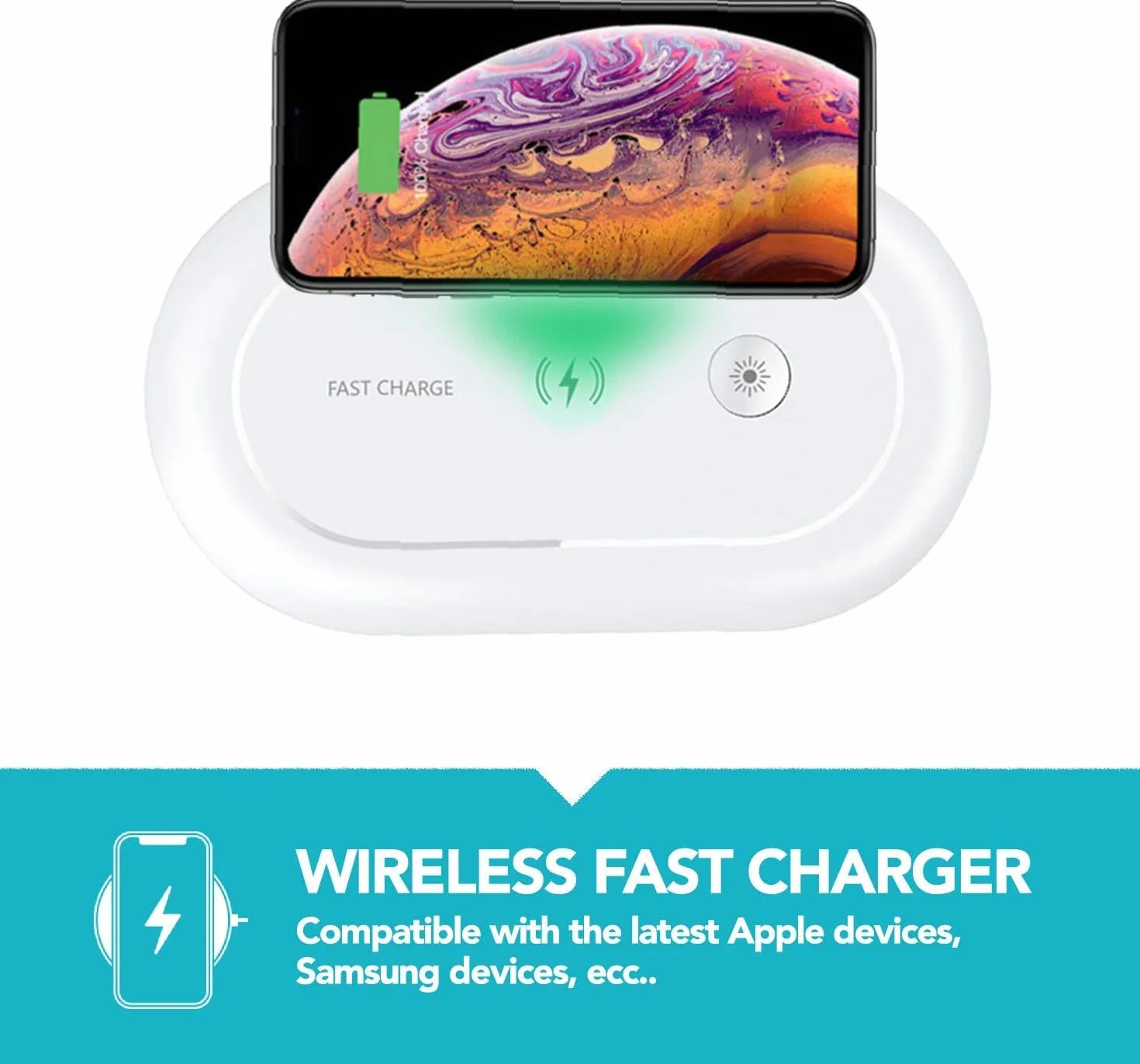 Superia sterilizzatore UV, Con Stazione di Ricarica wireless per Smartphone, Aromaterapia, contro Virus e Batteri, Disinfettante per Cellulari, Orologi, Mascherine | GARANZIA ITALIANA |