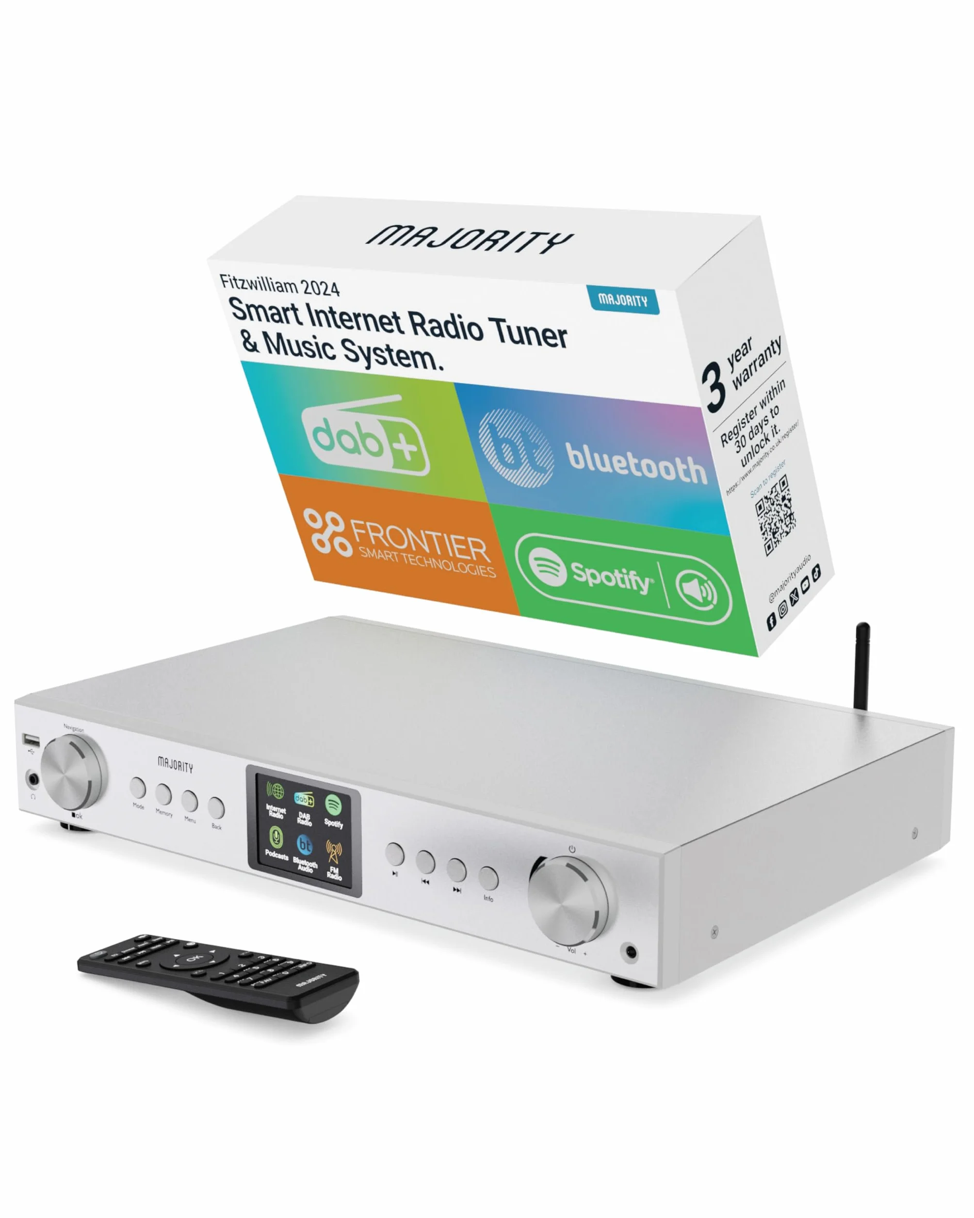 Majority Fitzwilliam Radio Internet Wifi Spotify Connect Bluetooth DAB FM Sintonizzatore HiFi Telecomando USB AUX