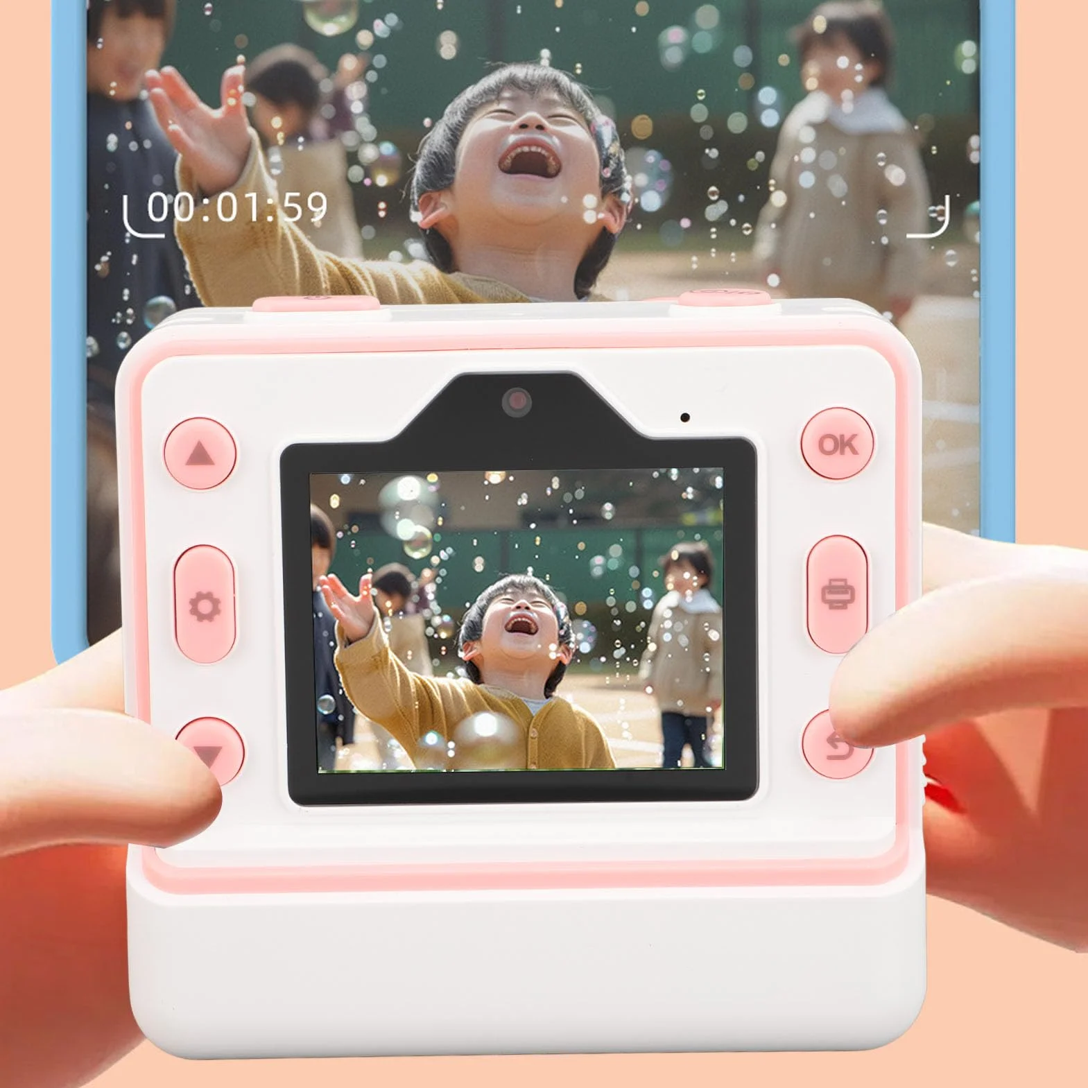 Fotocamera a Stampa Istantanea, Regali di Compleanno di Natale per Ragazze e Ragazzi, HD 1080P 48MP Schermo da 2,4 Pollici Zoom 16X Flash Videocamere Digitali per Bambini (PINK)