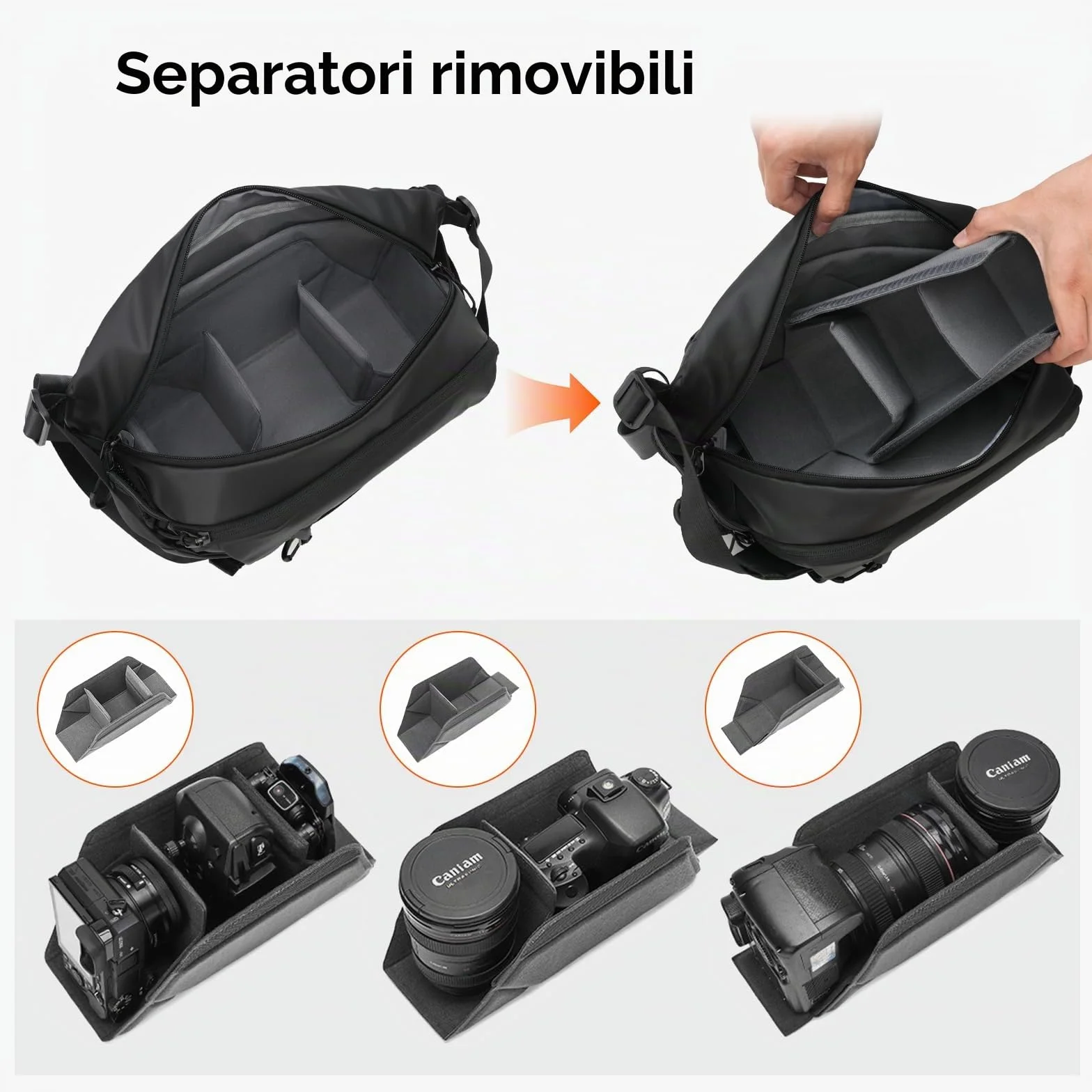 TARION Borsa a Tracolla per Fotocamera Sling: 2-in-1 Borsa Fotografica Piccola Reflex Custodia Macchina Fotocamera Zaino Fotografico Professionale Xprober für DSLR SLR Mirrorless Obiettivo