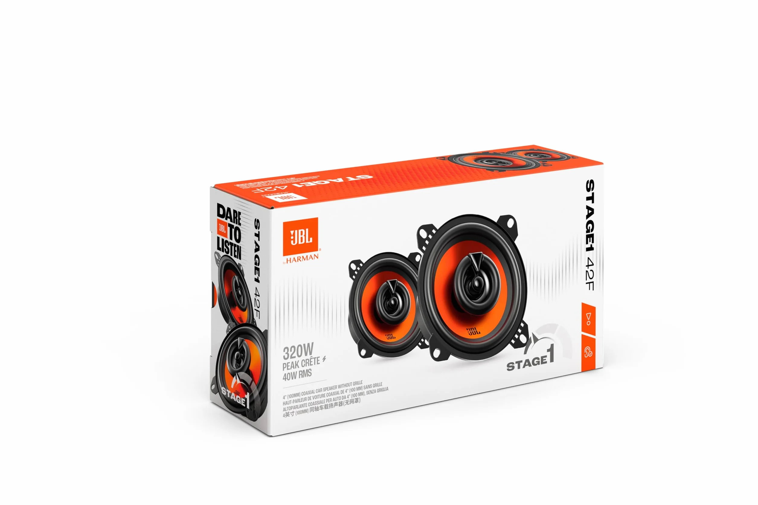 JBL Stage1 42F Altoparlante Auto Coassiale 100mm 4" con 40W RMS e 320W Max, sensibilità 88dB, risposta 85Hz–20kHz e impedenza 4 ohm per un audio nitido, uniforme e prestazioni sempre affidabili