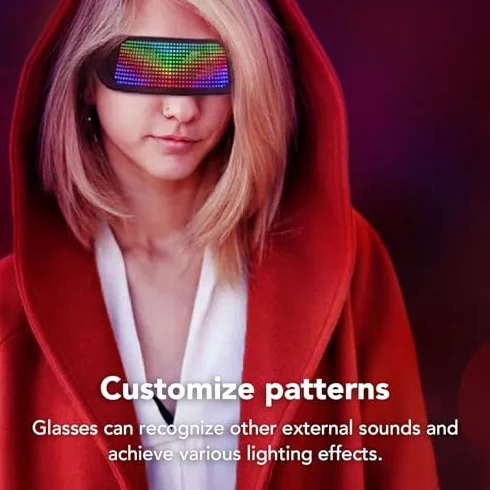 Garsent Occhiali Intelligenti LED Occhiali Luminosi a Colori, Controllo Connesso Tramite App Bluetooth, Fai Te/Testo/Graffiti/Animazione/modalità Ritmo, per Adulti, Concerti,