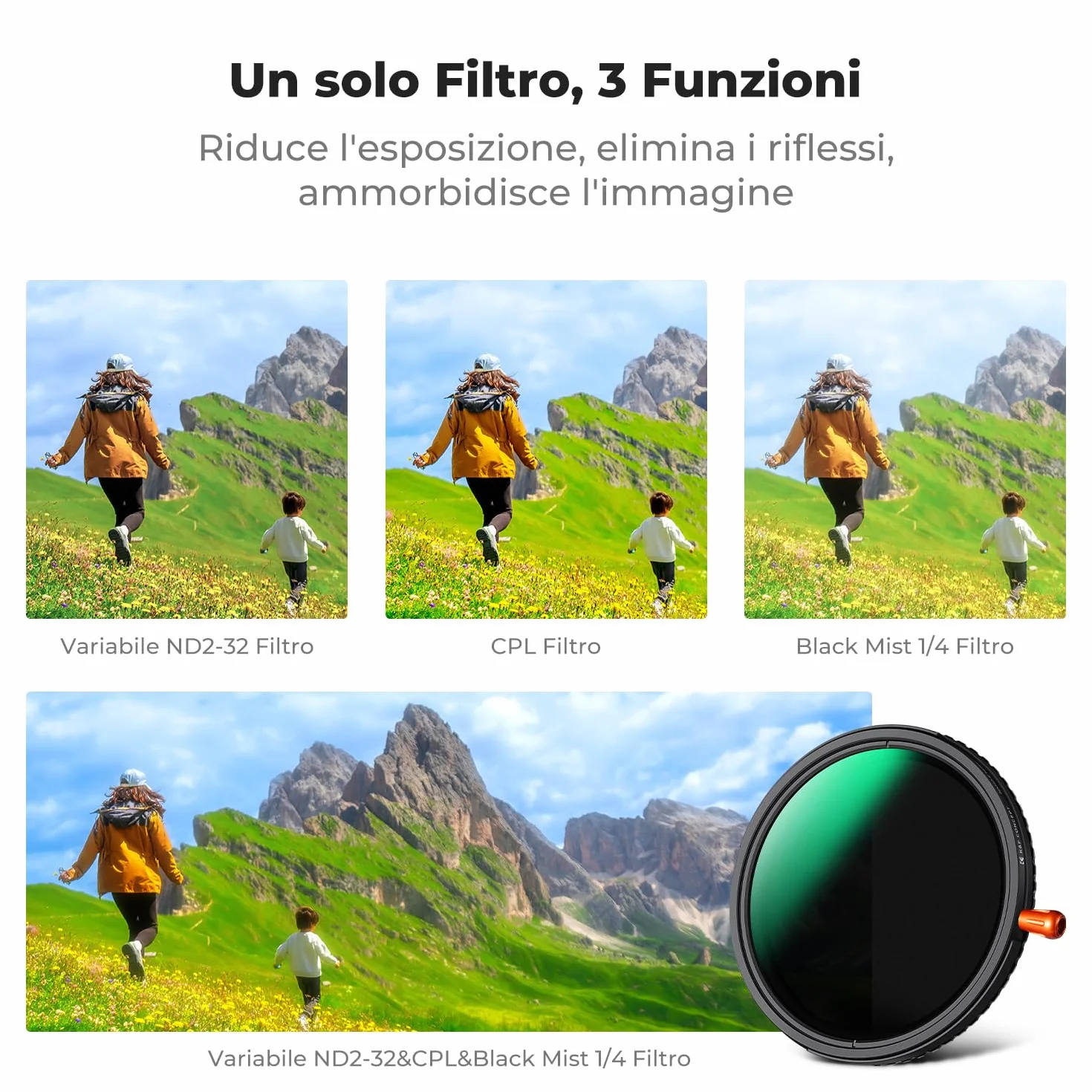 K&F CONCEPT 67mm Nano-Klear Filtro 3 In 1 Funzione CPL & Black Mist 1/4 & Variabile ND2-32 con 3 Panni di Pulizia per Obiettivo Fotocamera, Filtro in Vetro Ottico con 18 Strati Nano Rivestimento