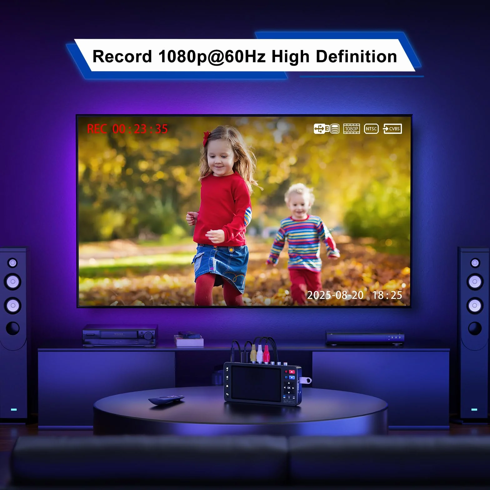 Convertitore da VHS a digitale Portta VD22P con schermo HD da 5", registratore video, conversione in MP4, compatibile con VHS, Hi8, Mini DV, console di gioco (richiede lettore VHS/DVD/videocamera)