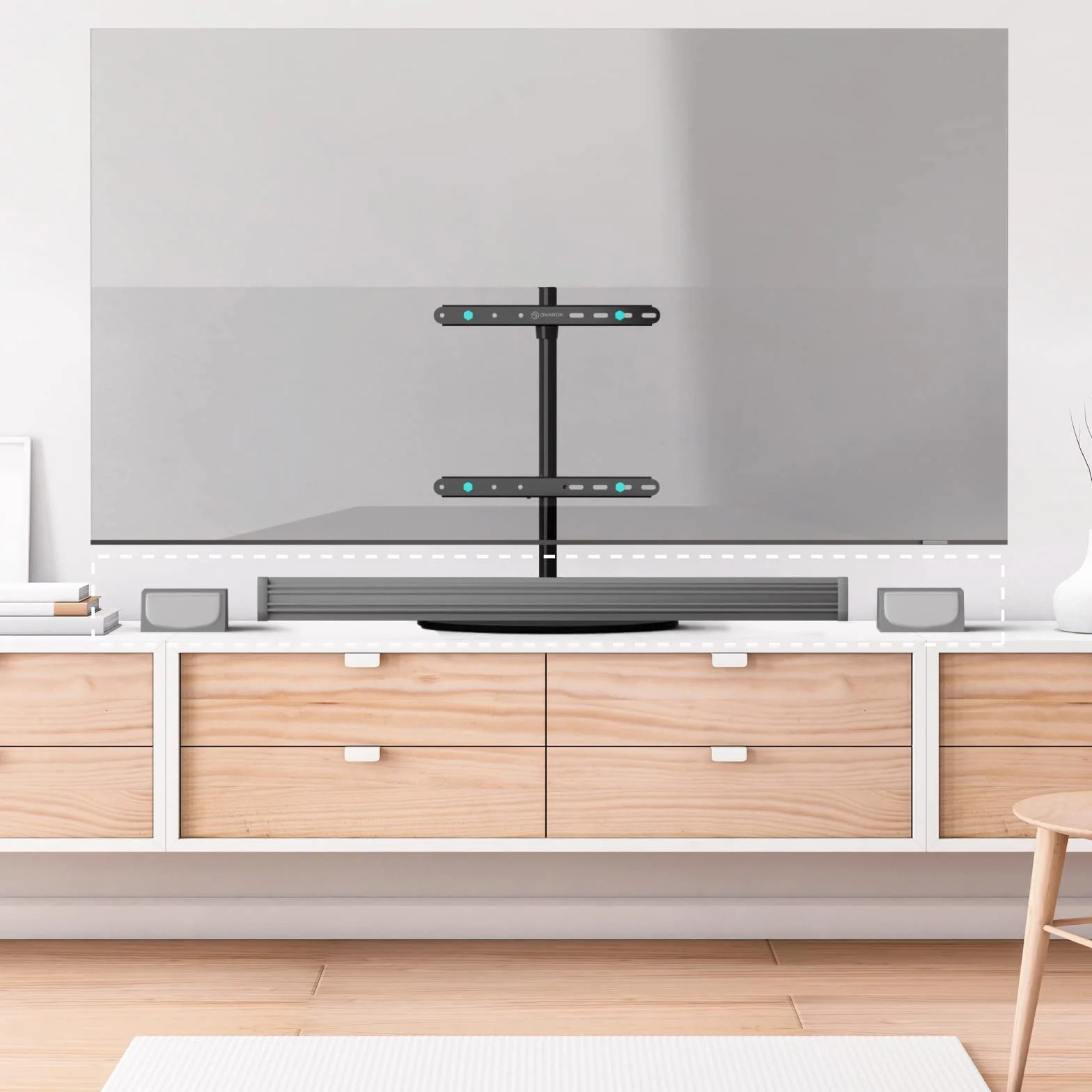 ONKRON Supporto TV da Tavolo 32 a 65 pollici, Carico 35 kg, Porta Televisore VESA 100x100 - VESA 400x400 mm, Rialzo per Televisore Girevole, Piedistallo TV Universale, in Vetro Temperato, Nero PT2-B