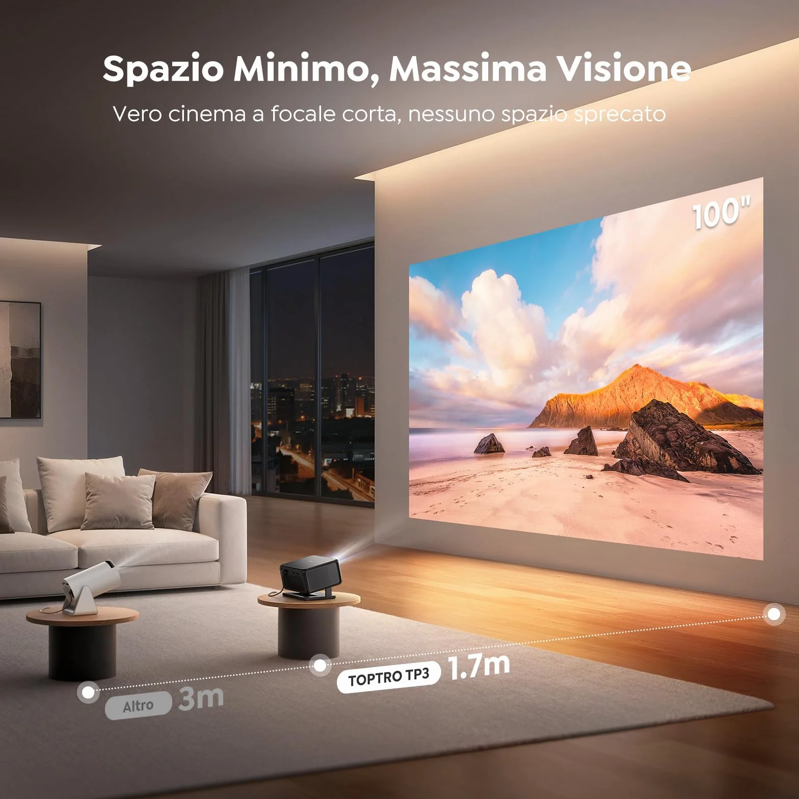 Proiettore 4K Google TV Netflix Auto Focus 6D Keystone Corta Focale WiFi Bluetooth Home Cinema