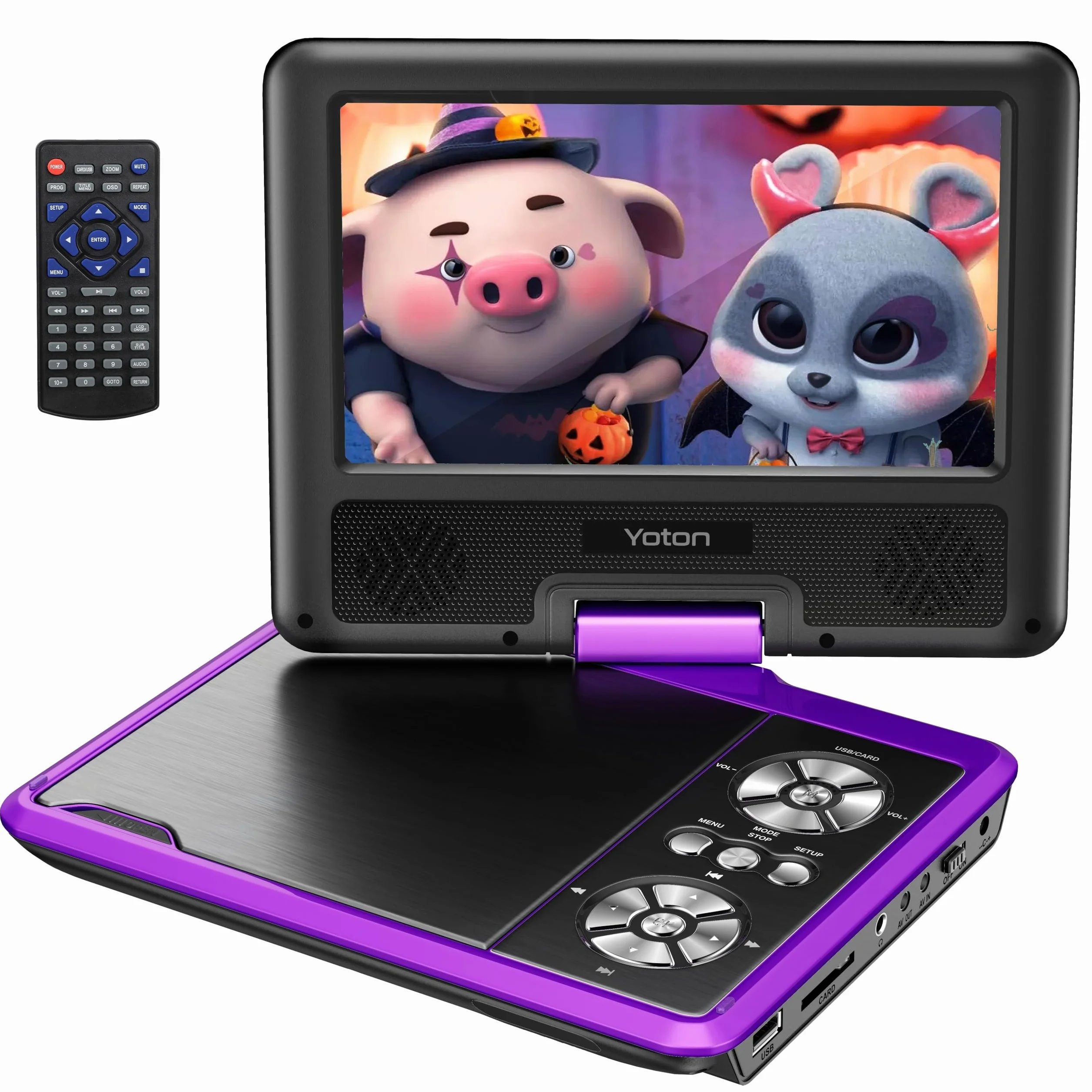 Yoton Lettore DVD portatile da 9,5 pollici per bambini e auto, schermo HD girevole da 7,5 pollici con 4-6 ore di batteria integrata, supporto schermo di sincronizzazione alla TV, supporto scheda