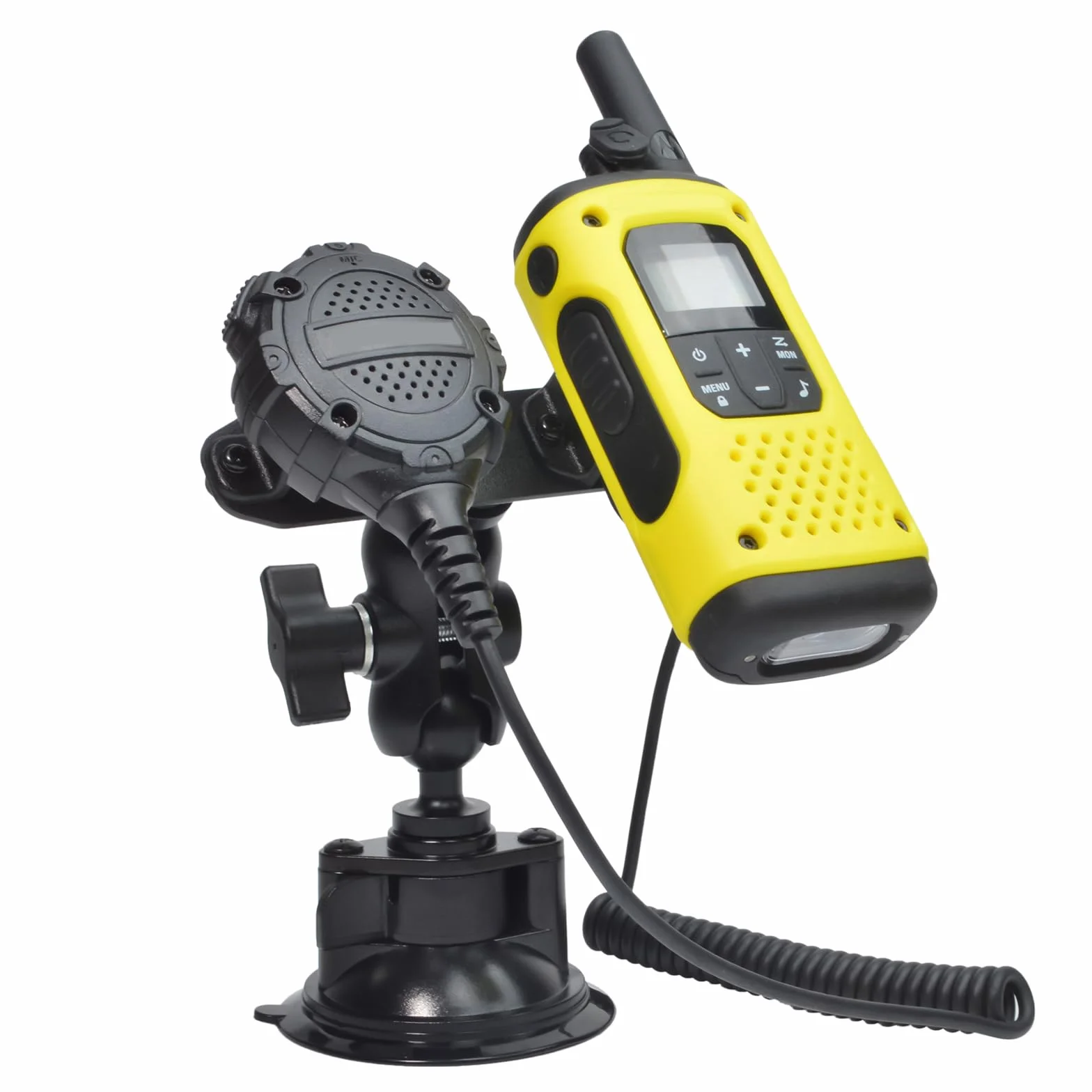HYS 2-in-1 Radio portatile e microfono altoparlante Supporto a ventosa compatibile per Motorola Baofeng Sepura Midland, qualsiasi walkie talkie e microfono con clip posteriore