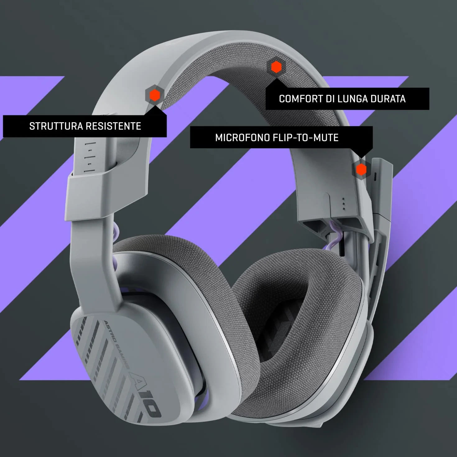 ASTRO A10 Cuffie Gaming Cablate Gen 2, Cuffie da Gioco Over-Ear con Microfono Flip-to-Mute, Leggere, Driver 32 mm, Compatibile con Xbox Series X|S, Xbox One, PS5, PS4, Nintendo Switch, PC - Grigio