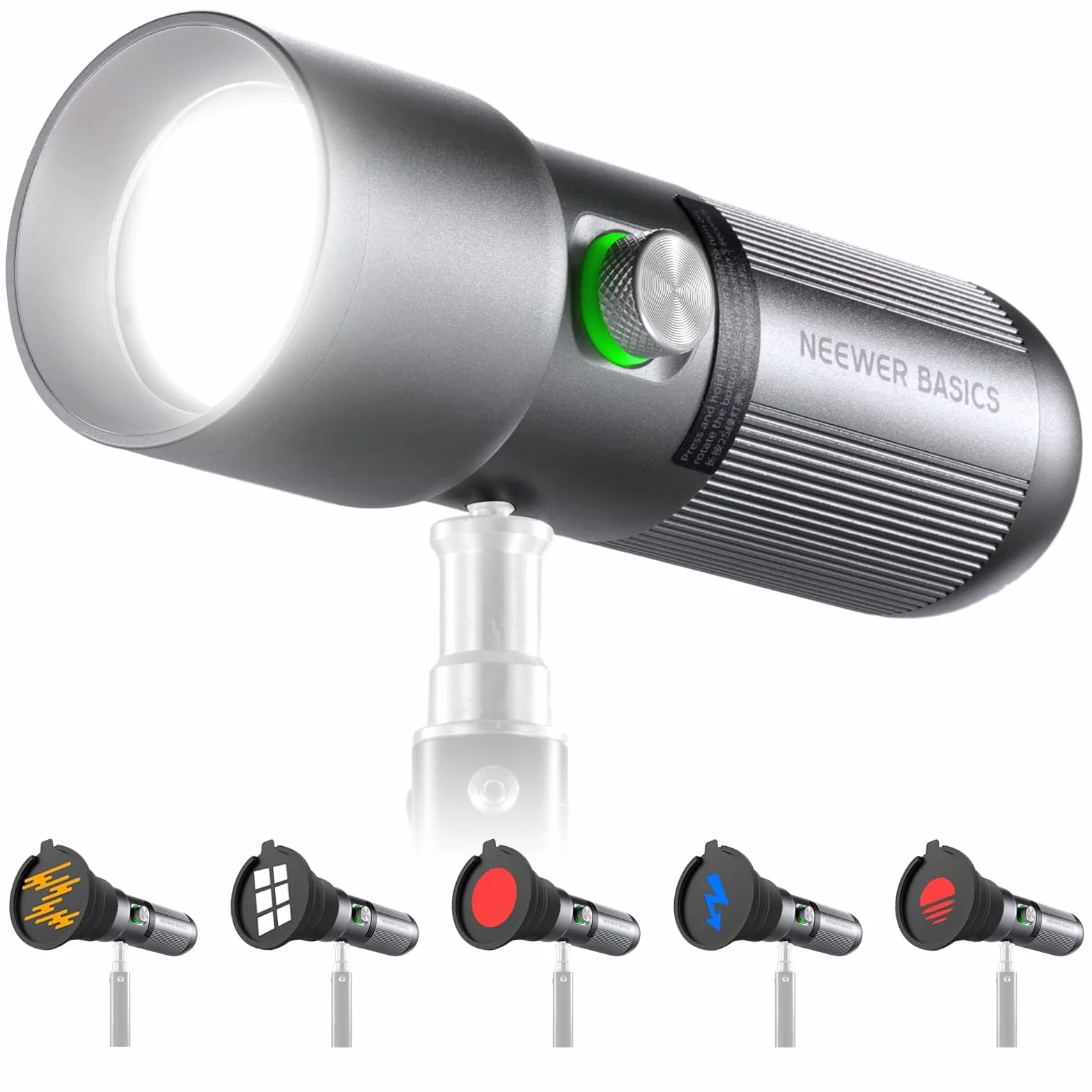 NEEWER BASICS Torcia Fotografica RGB con 4 Colori/20 Filtri Gobo/7500mAh, 10W Faretto Video LED Portatile, Luce Ambientale al Tramonto in Lega Alluminio per l'Illuminazione Studio Riprese Video, FL10