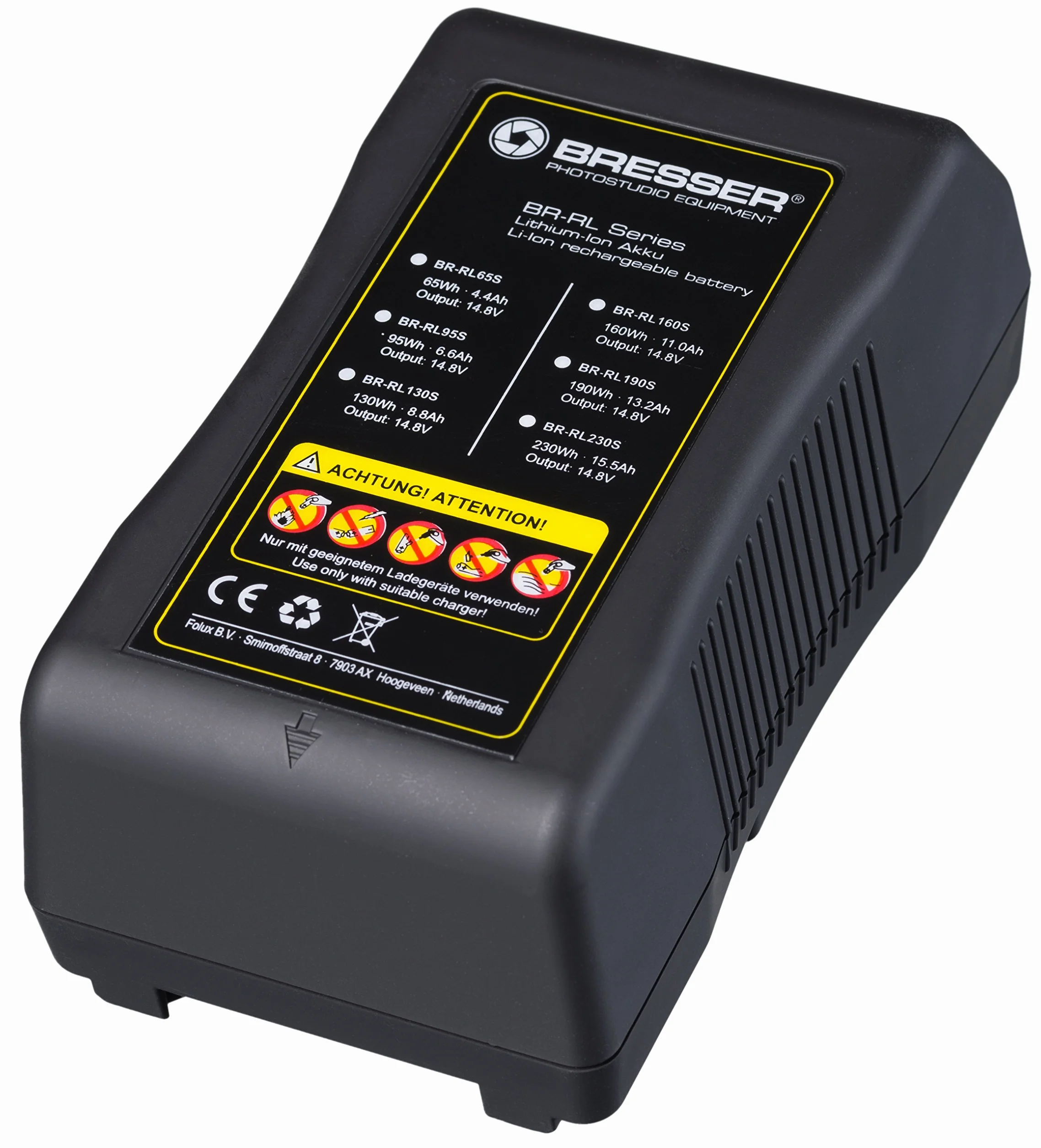 Batteria V-Lock Bresser BR-RL95WH, 95Wh, 6.6Ah, 14.8V, Illuminazione LED