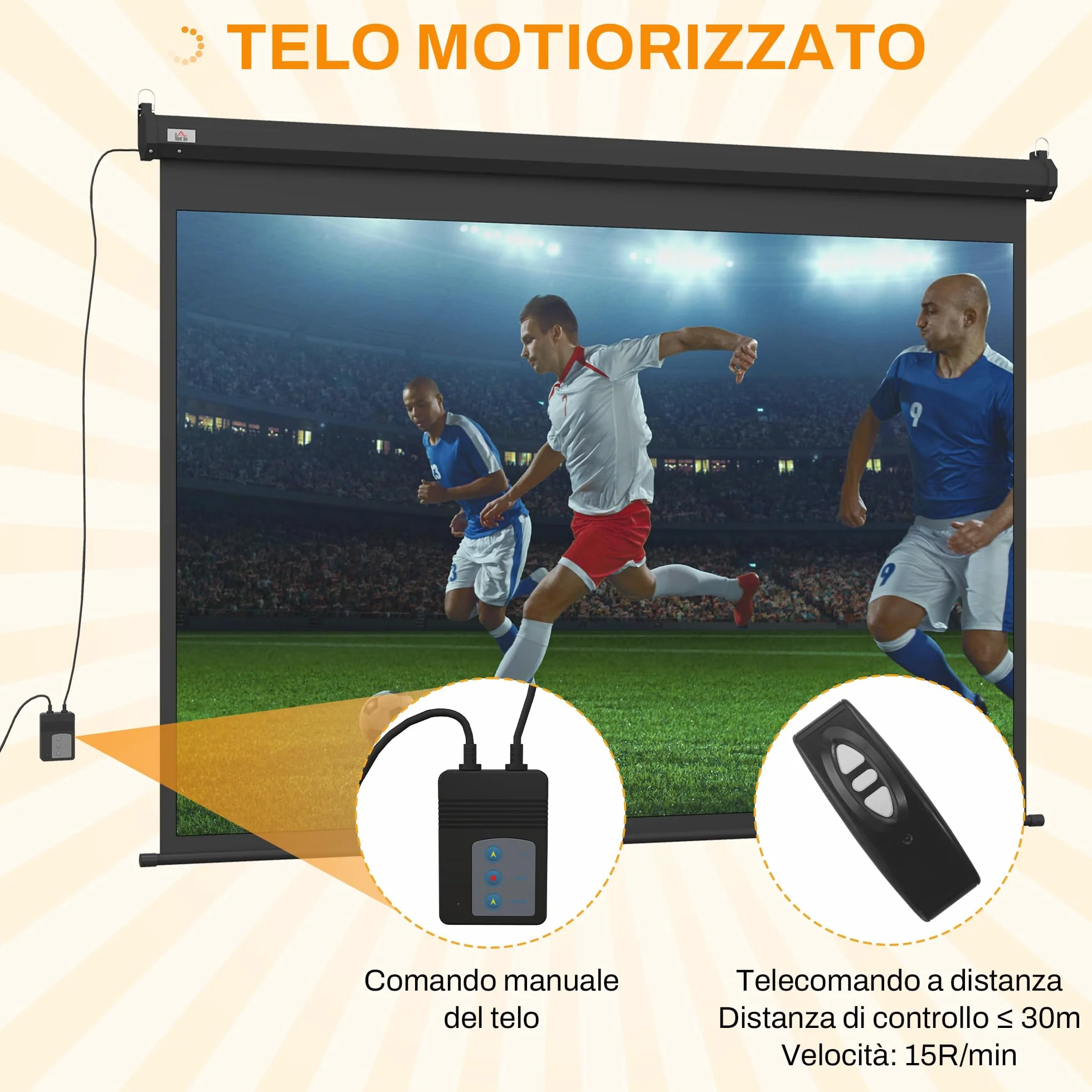 HOMCOM Telo Proiettore Motorizzato da 100 Pollici 4K HD Formato 4:3, Schermo Proiettore Motorizzato Elettrico Antirughe con Telecomando, Telo Videoproiettore per Casa, Cinema, Ufficio, Home, Nero
