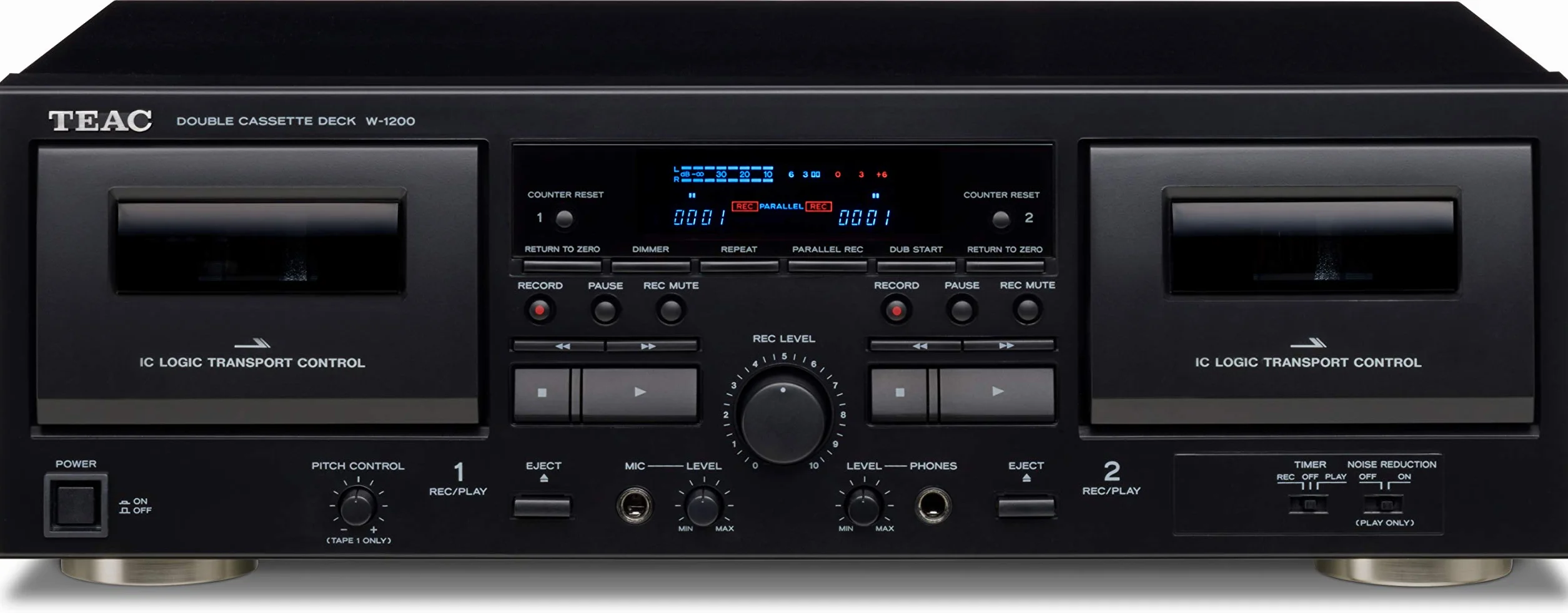 Teac W-1200(B) Dual Cassette Deck (lettore di cassette, registrazione/riproduzione, ingresso microfono per karaoke e annunci, uscita USB per la registrazione digitale su PC/Mac), nero