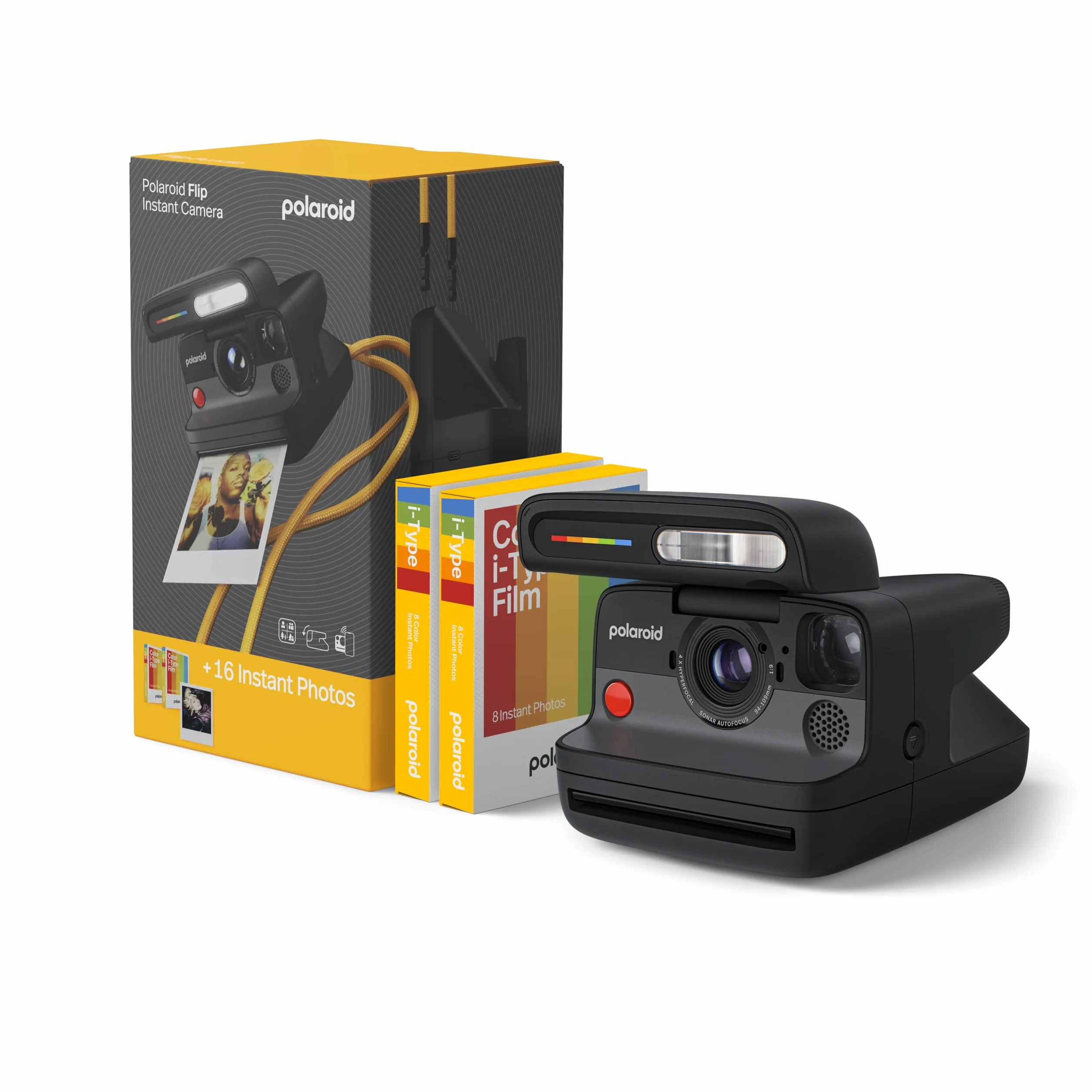 Polaroid FLIP - Pacchetto fotocamera istantanea nera + pellicola a colori (16 foto)