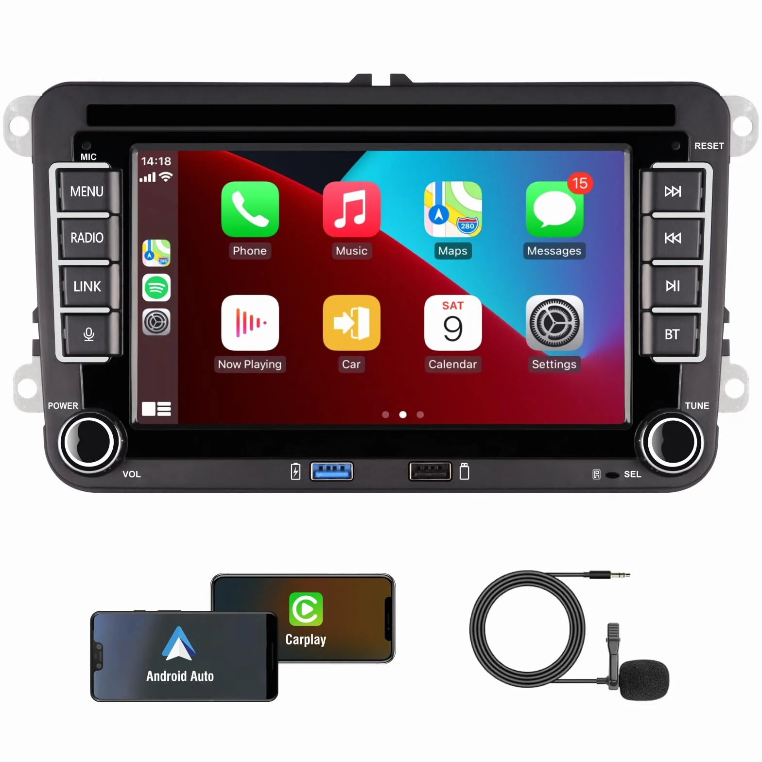 [Prestazioni Elevate] Linux Autoradio per Golf 5 6 Passat Jetta Caddy Polo cc Tiguan EOS Touran T5 Scirocco Wireless Carplay & Android Auto, con display IPS da 7 inch Bluetooth/FM/AM/USB/EQ/Touch