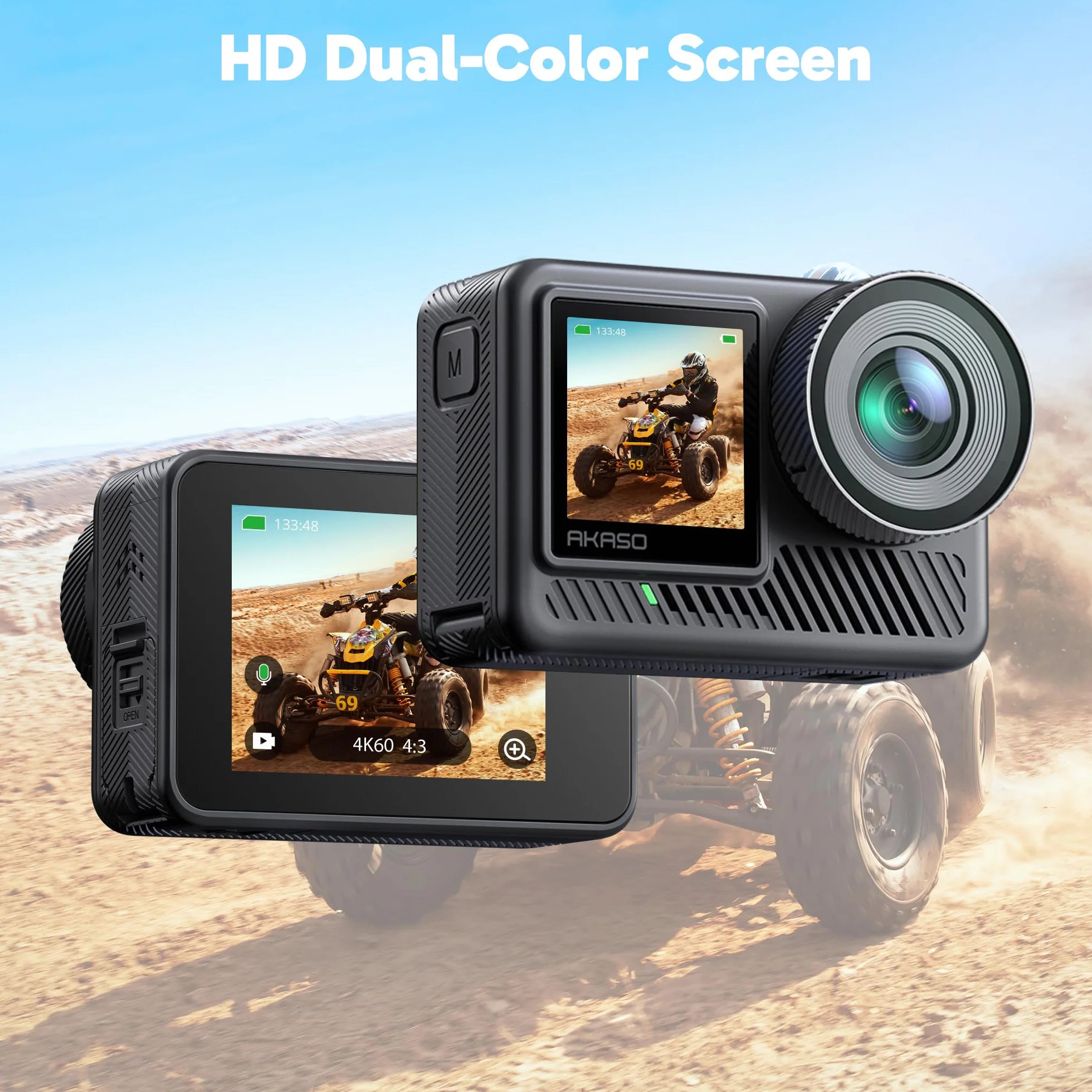 AKASO Brave 8 Lite Action Cam 4K60FPS 20MP WiFi Fotocamera Subacquea con Doppio Schermo, Stabilizzazione SuperSmooth, Grandangolo 150°, Impermeabile fino a 60M, Zoom 4X, Slo-mo 8X, 2x1550mAh Batterie