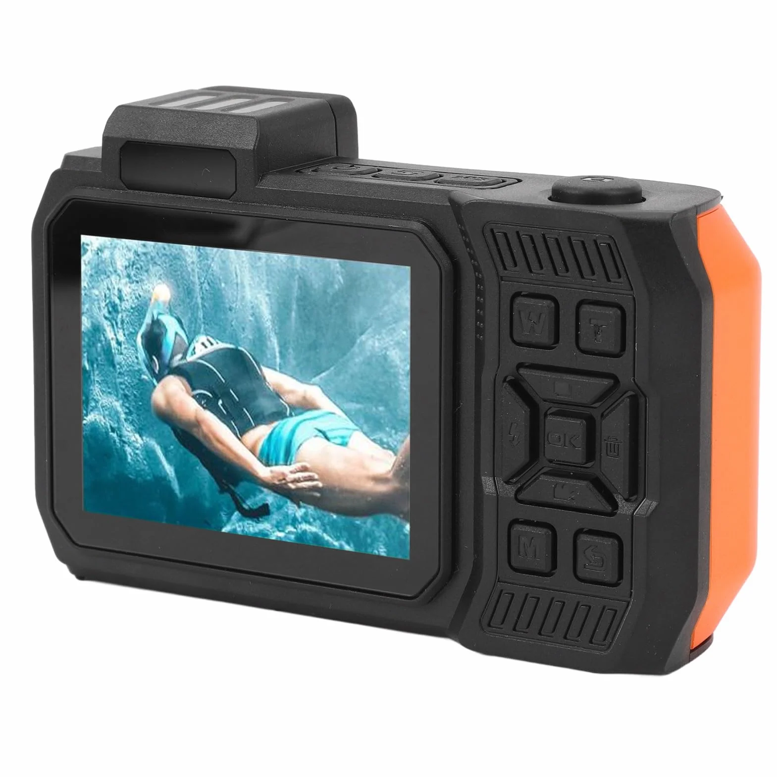 Fotocamera Subacquea 4K 65MP, Zoom Ottico 18x con Messa a Fuoco Automatica, Doppio Schermo, 2500mAh, Fotocamera Impermeabile 33FT, per lo Snorkeling (ORANGE)