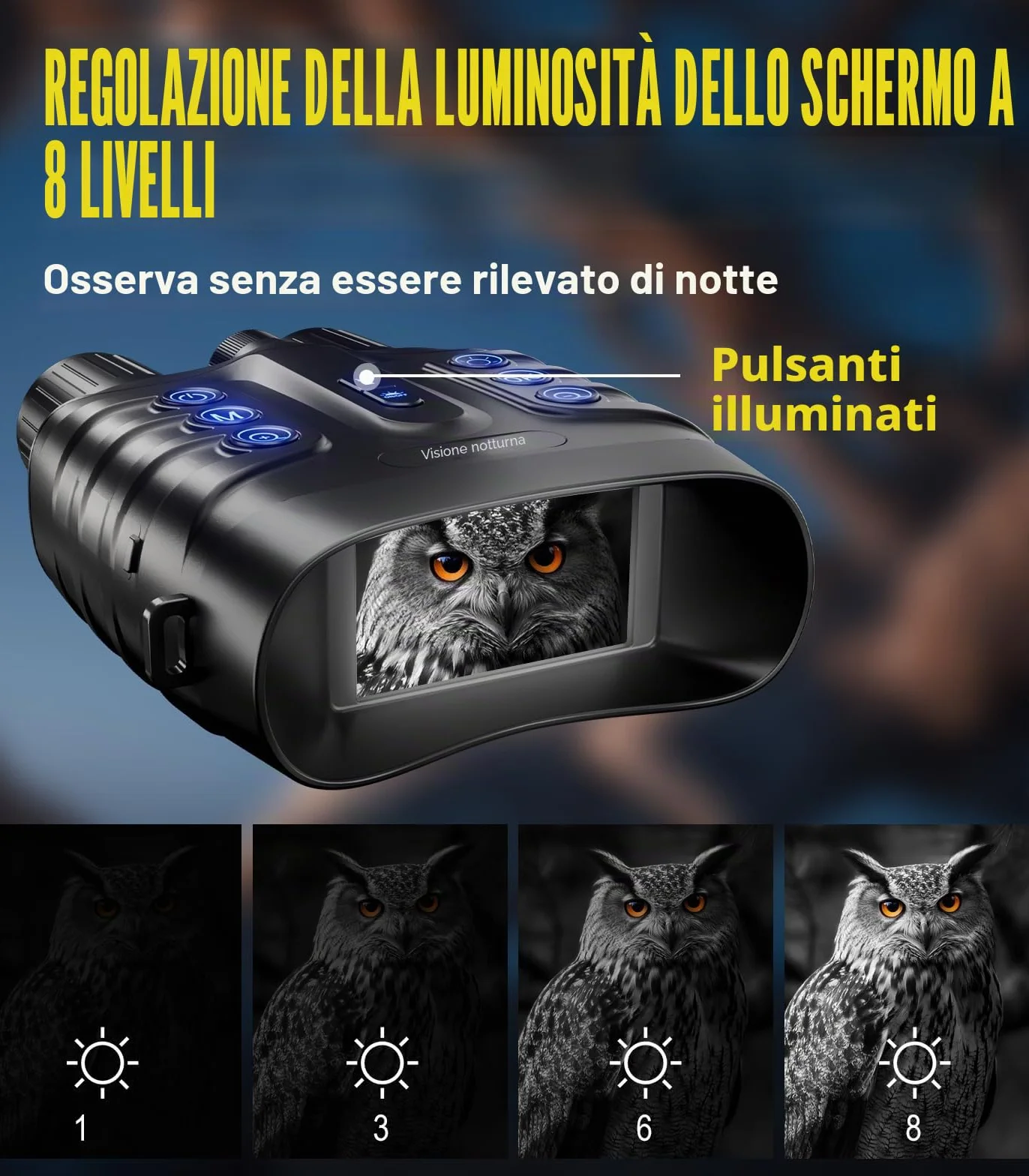 Dispositivo di visione notturna 4 K, 48 MP, 10000 mAh, ricaricabile, f/1,4, grande apertura a infrarossi, visione notturna, visione 500 m/1640 FT,8 X zoom digitale con scheda TF da 32 GB